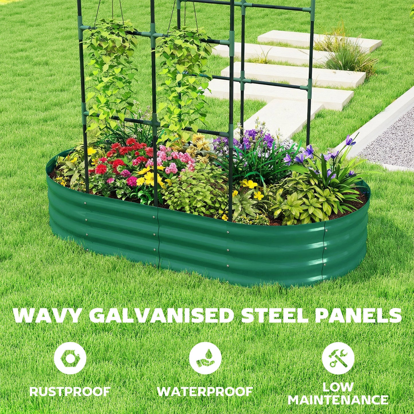 Galvanised Raised Garden Bed with Arched Trellis