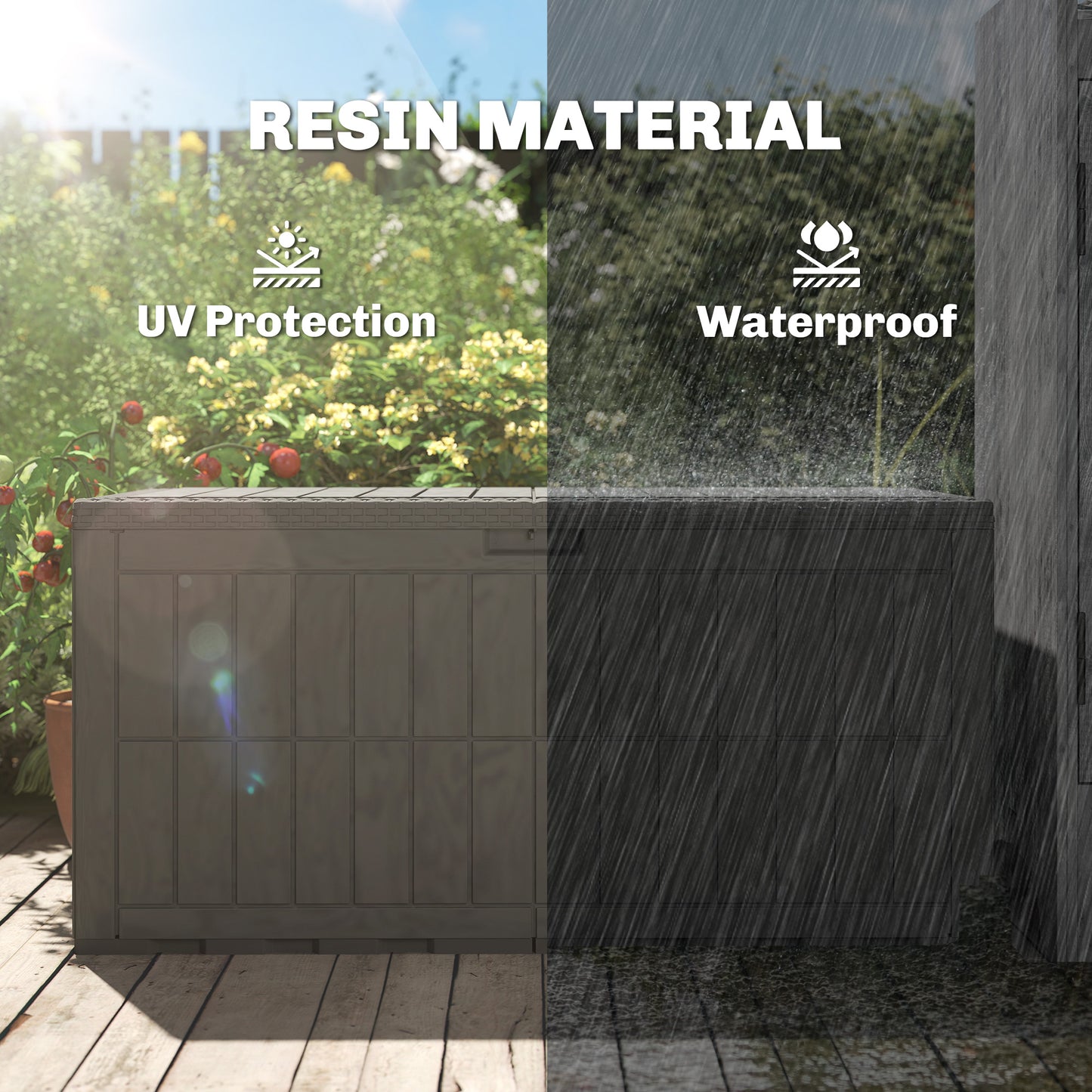 440L Garden Storage Box, Waterproof & UV Resistant Resin Deck Box