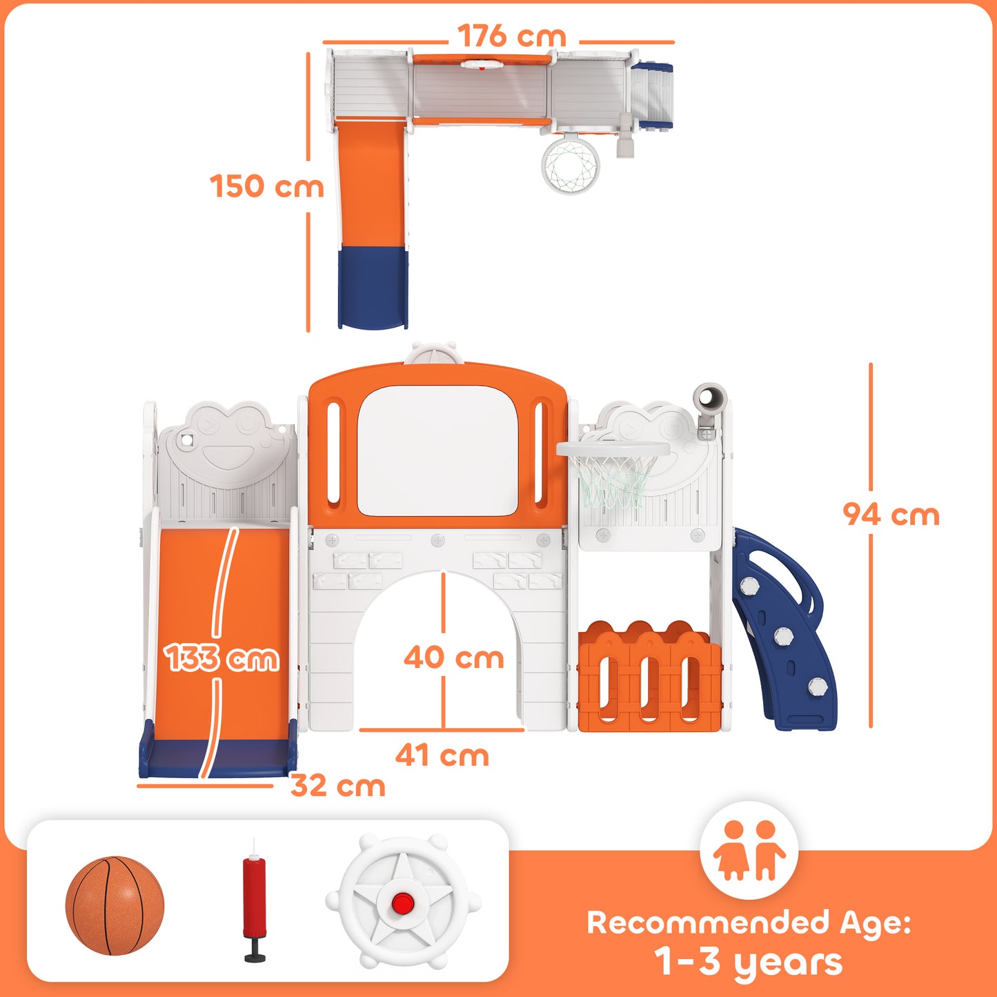 7 in 1 Toddler Slide Set with Basketball Hoop, Climbing Frame
