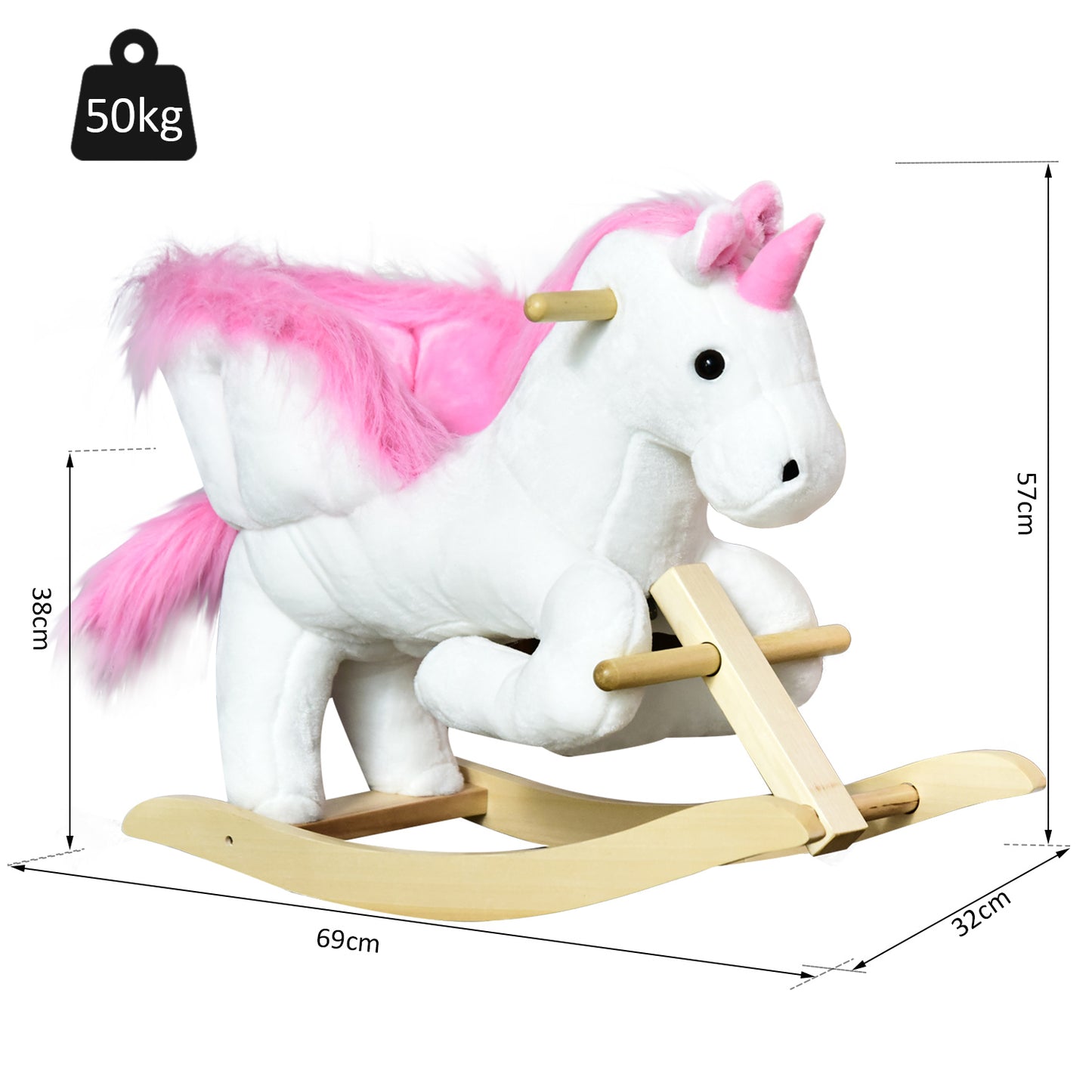 Kids Rocking Horse Toy, Plush Unicorn Rocker Seat with Wood Base
