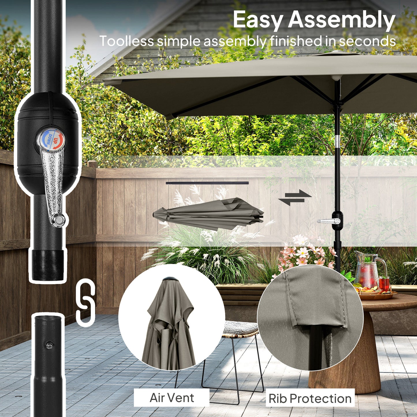 3x2m Garden Parasol Umbrella with Aluminium Pole, Tilt and Crank