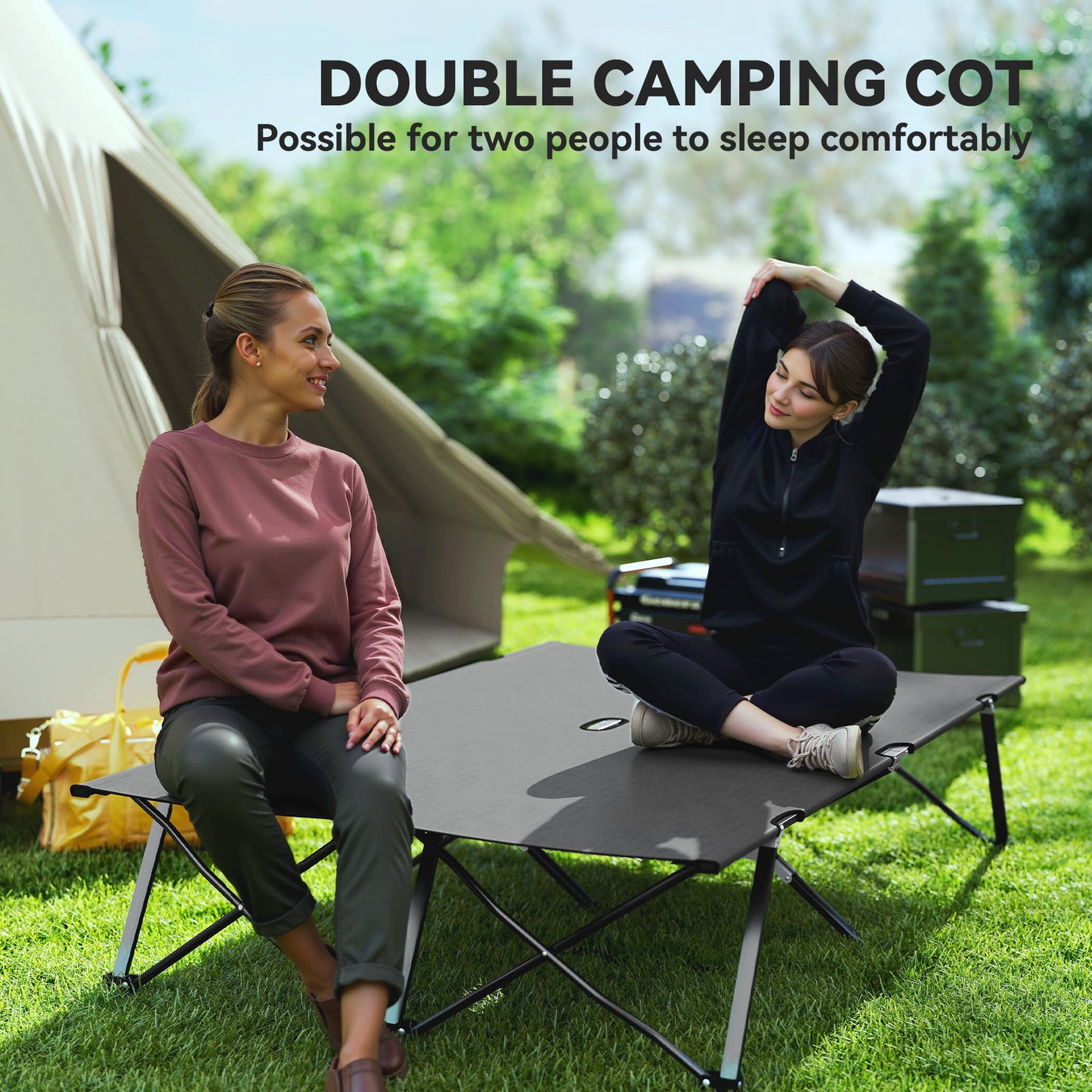 Double Camping Cot Bed, with Bag