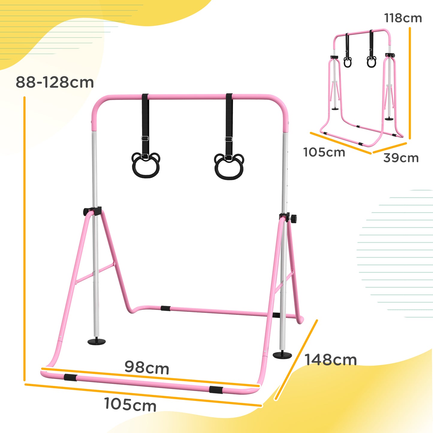 Adjustable Height, Foldable Kids Gymnastics Bar w/ Non-slip Rubber