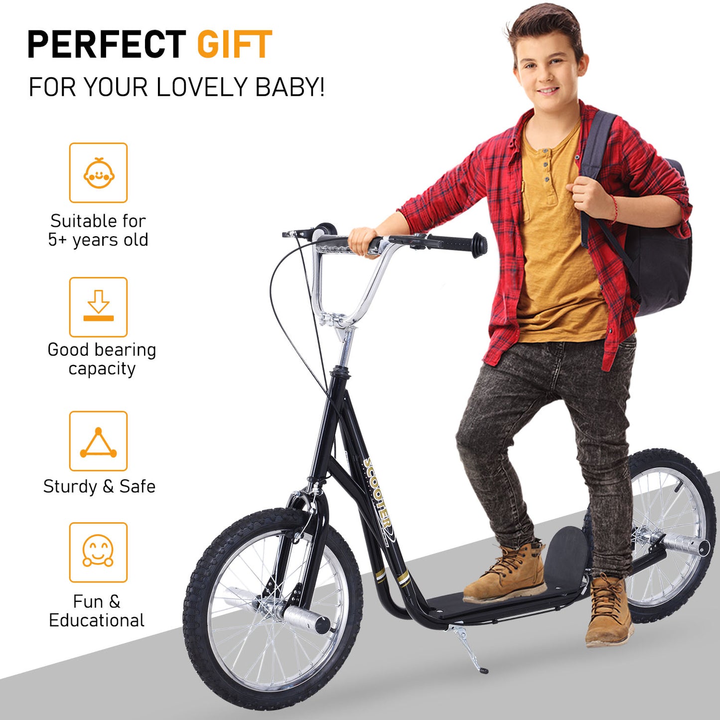 Stunt Scooter, Kids Scooter with 16" Big Wheels, Adjustable Height