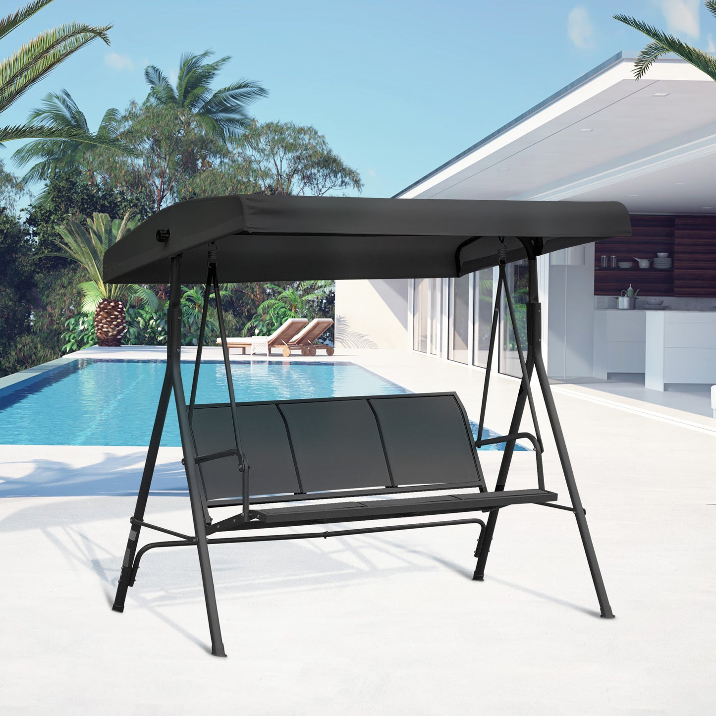 Three-Seater Garden Swing Chair, with Canopy
