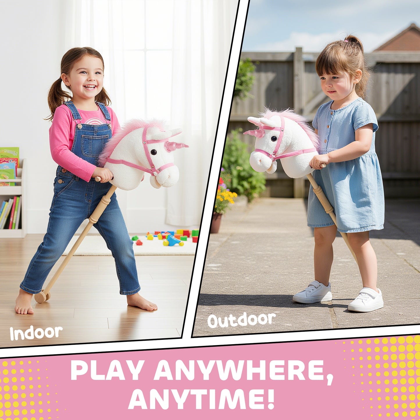 Unicorn Stick Horse with Wood Wheels