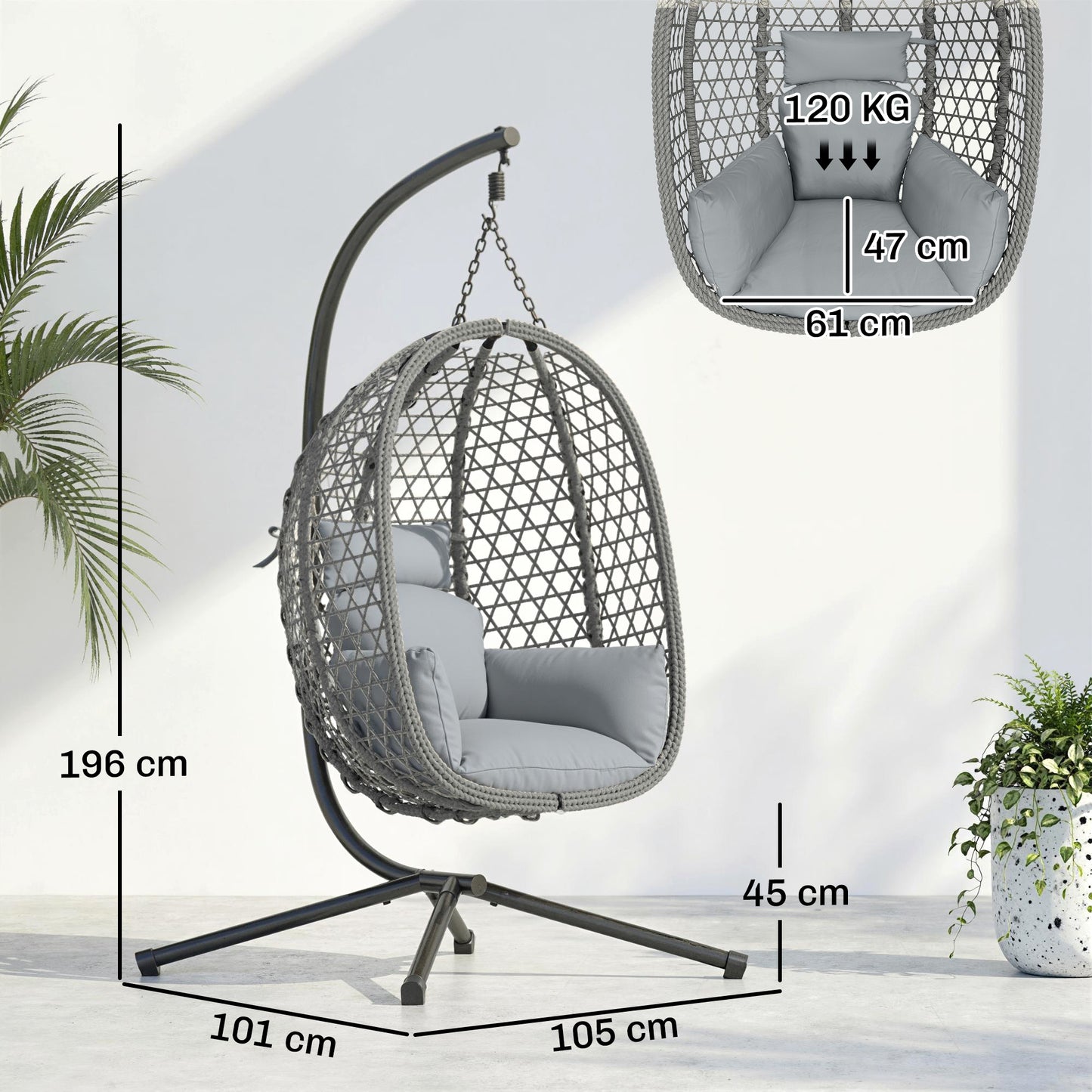 Hanging Egg Chair, Indoor Outdoor Rattan Hammock Swing Chair