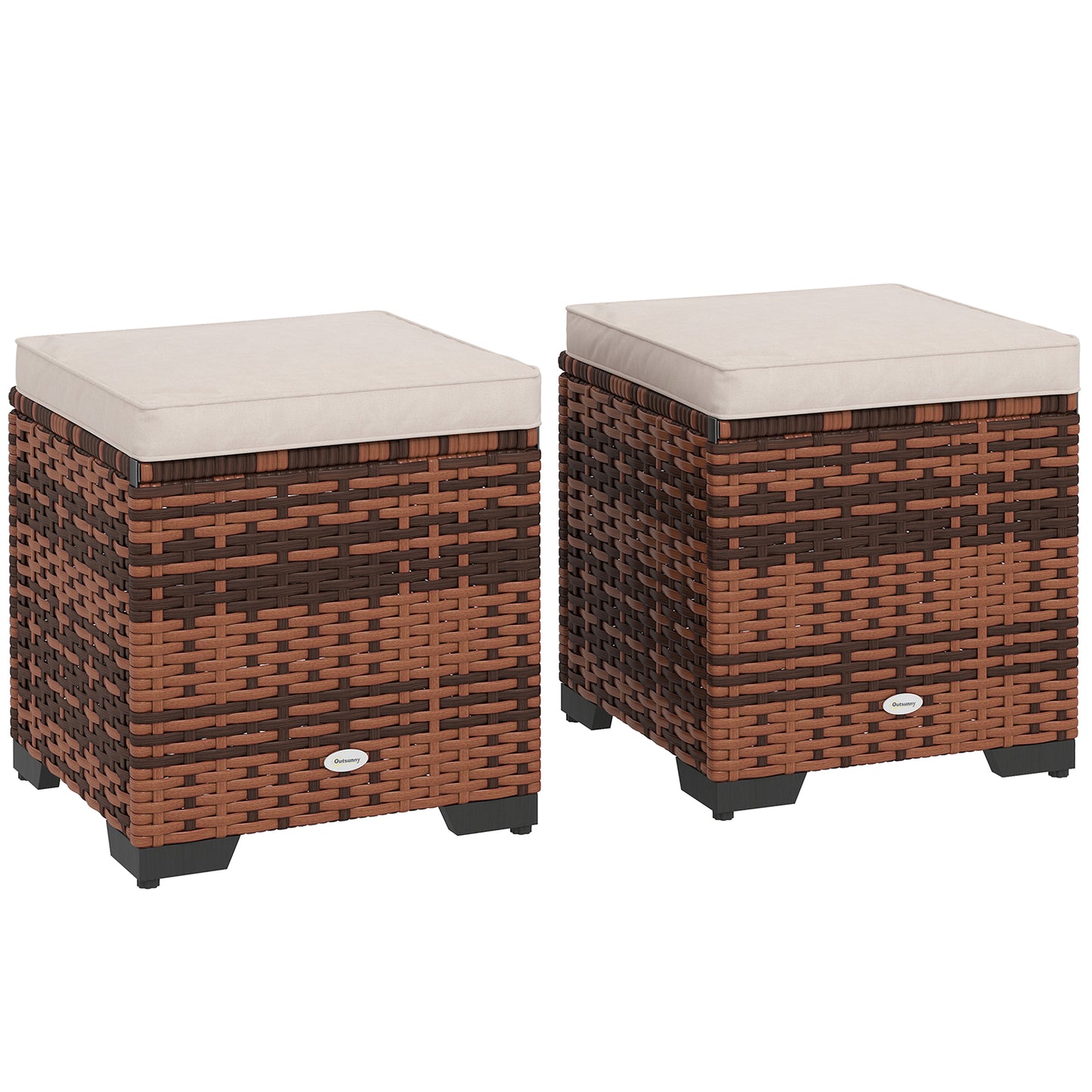 Set of 2 Rattan Storage Ottoman