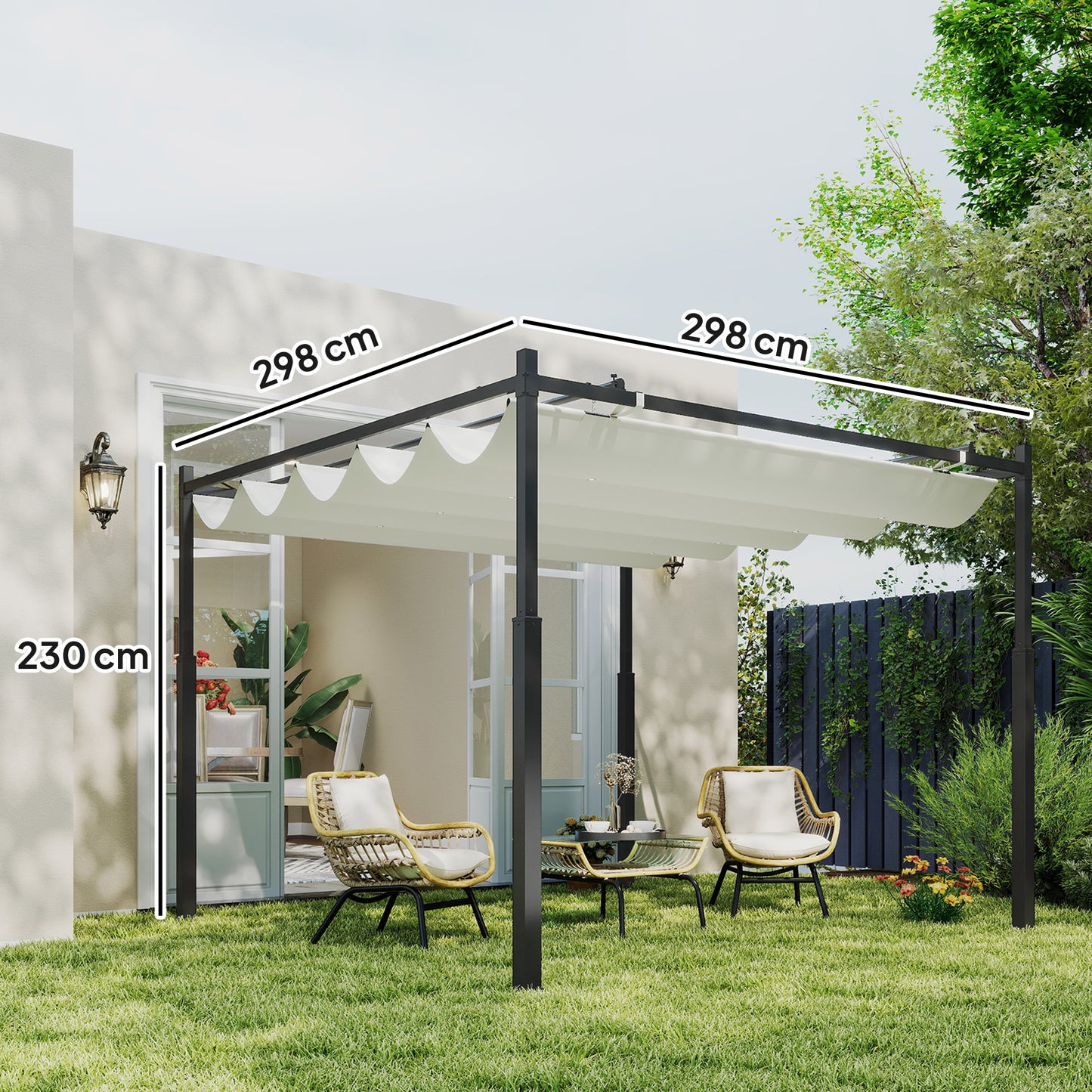 3 x 3(m) Metal Pergola with Retractable Roof and Magnetic Fixture