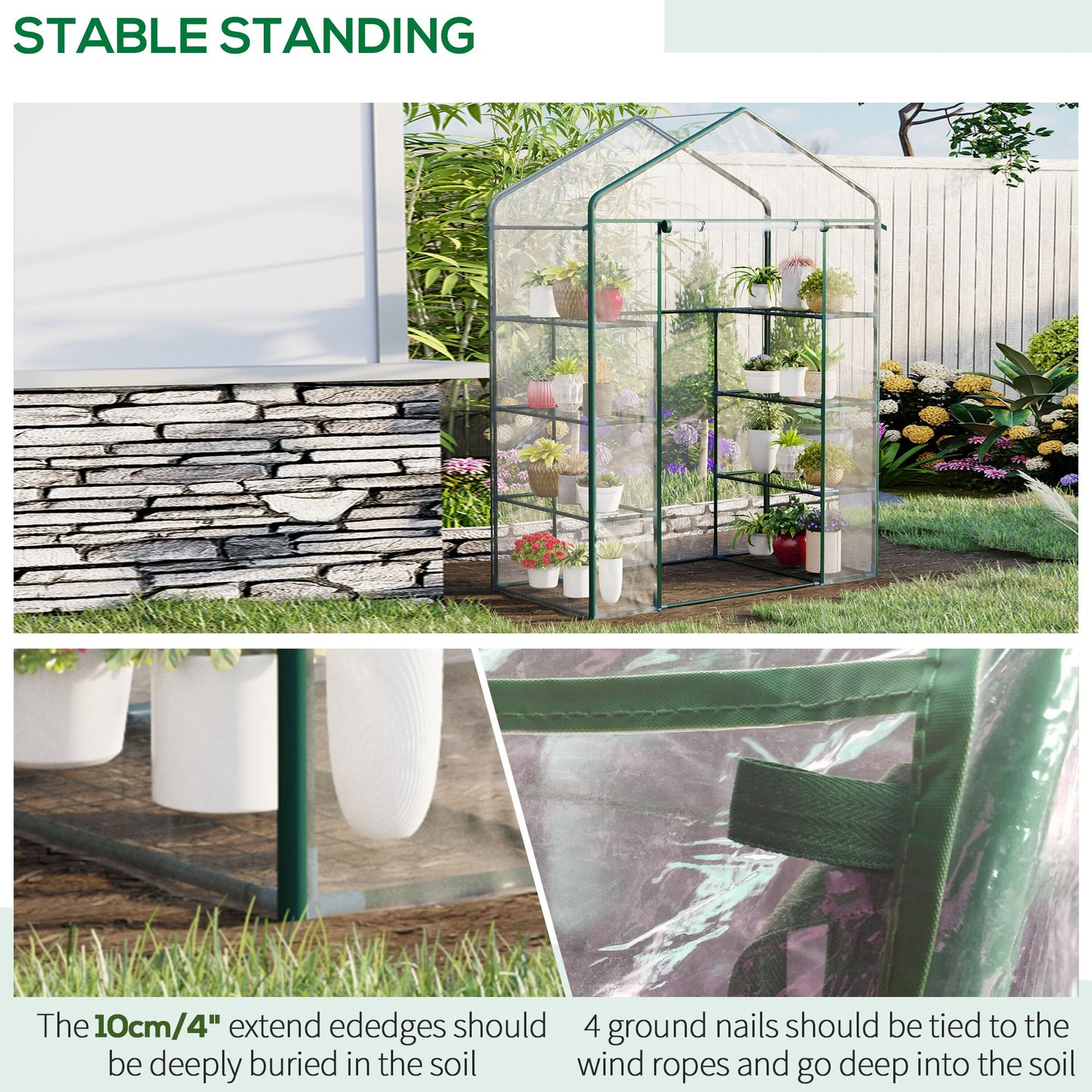Walk in Greenhouse with 4-Tier 8 Shelves