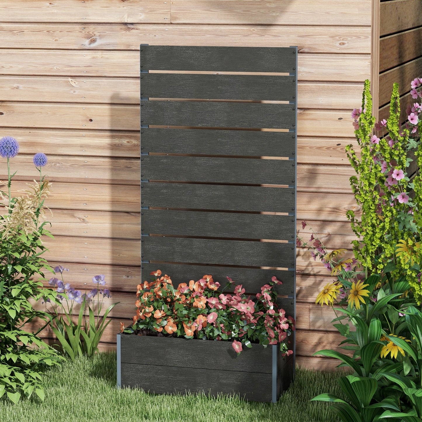 34 x 69.5cm Garden Planter Box, with Back Trellis
