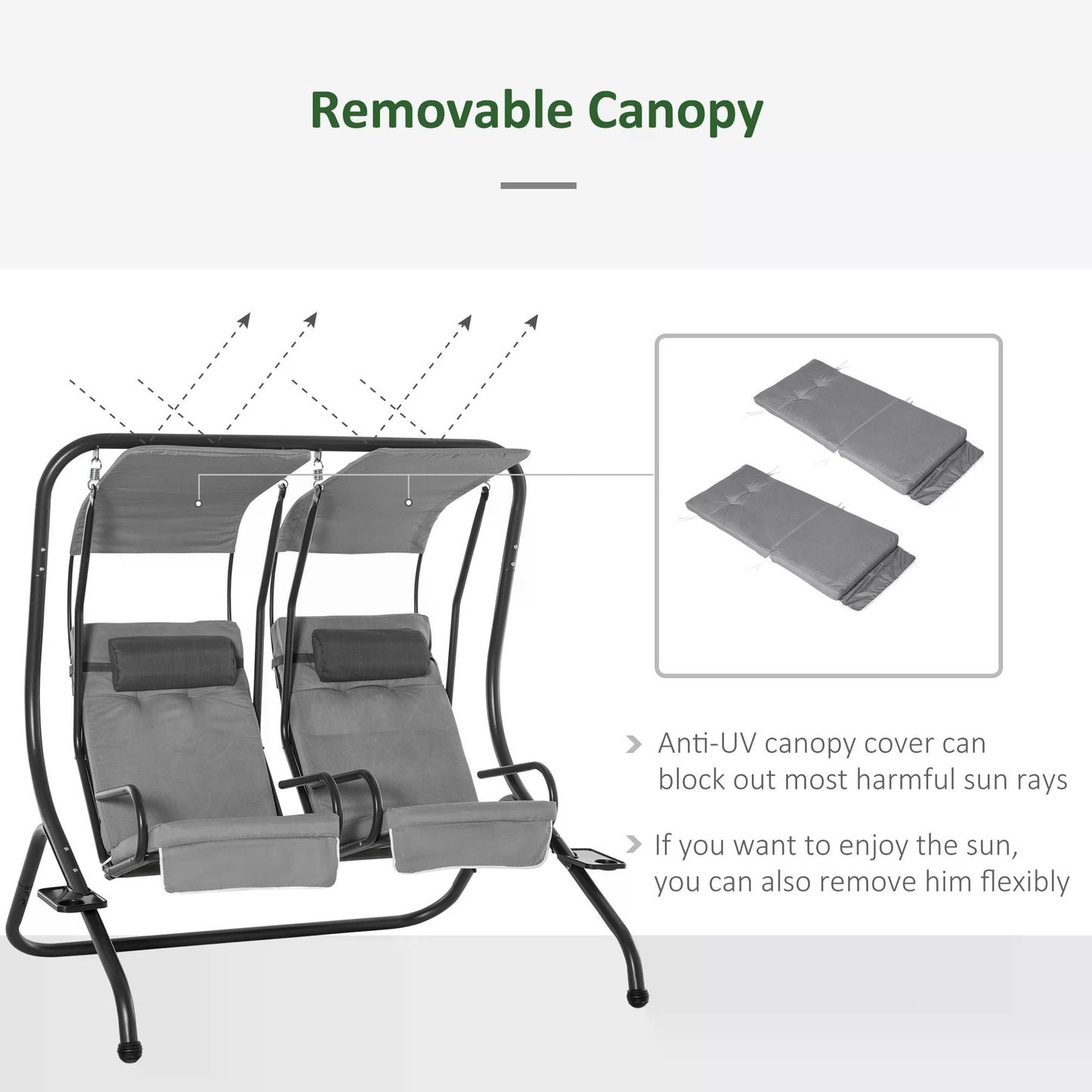 Canopy Swing 2 Separate Relax Chairs w/ Handrails and Removable Canopy