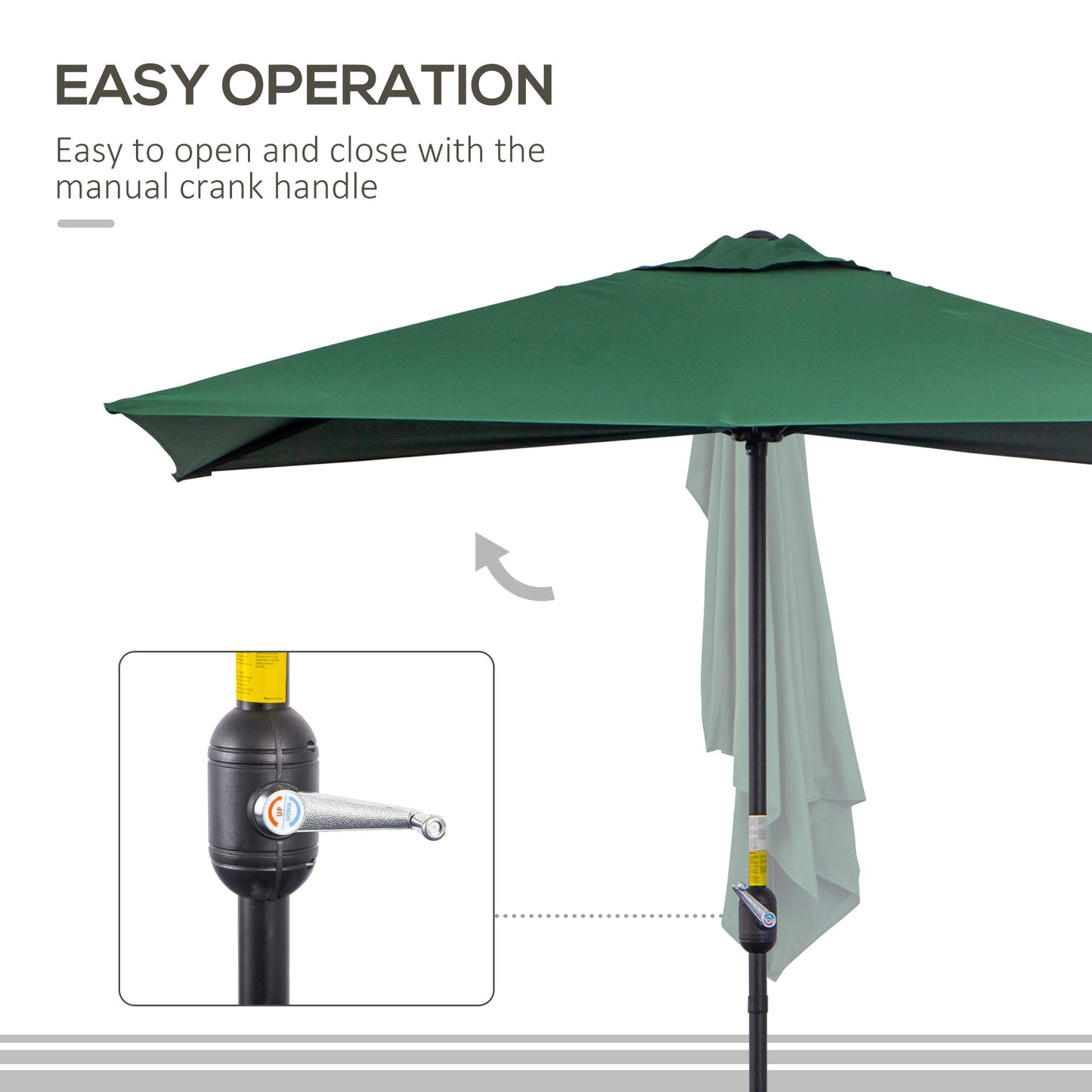 Balcony Half Parasol Semi Round Umbrella Patio Crank Handle (2.3 m (2)