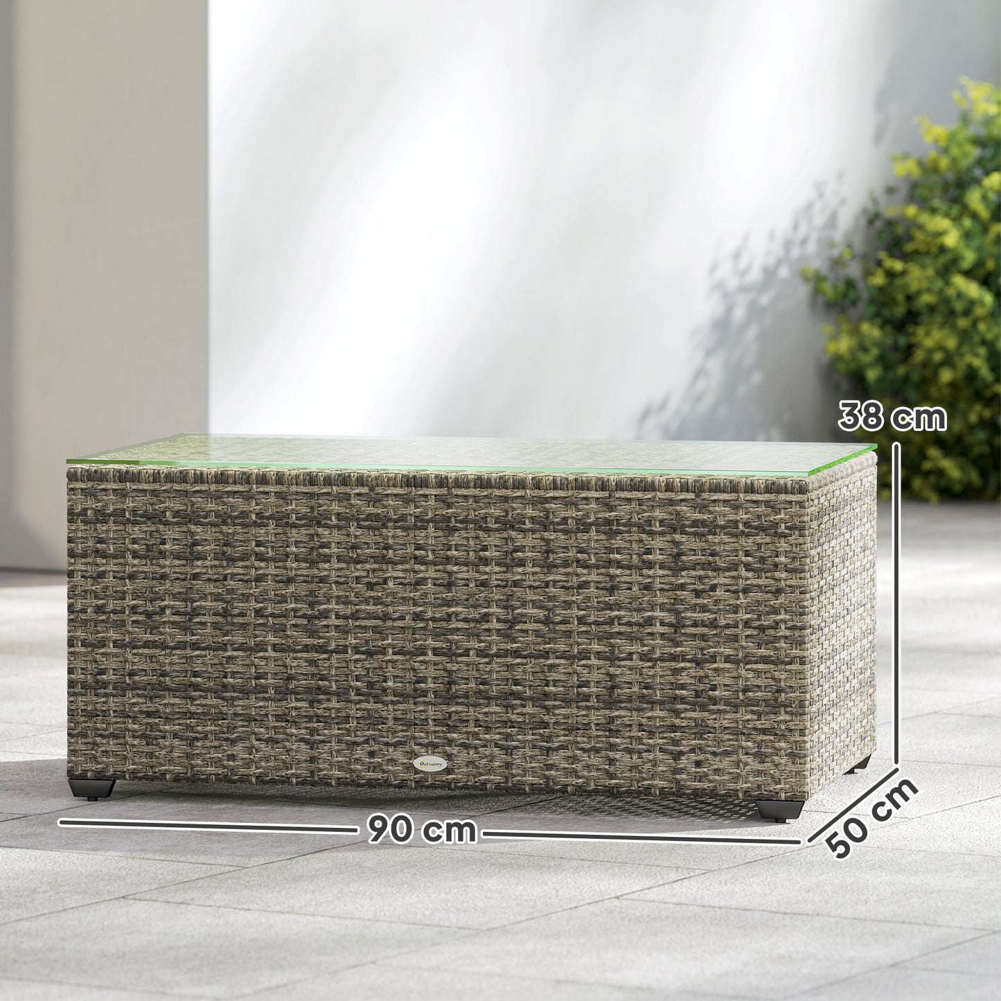 90 x 50cm Glass-Top Rattan Side Table