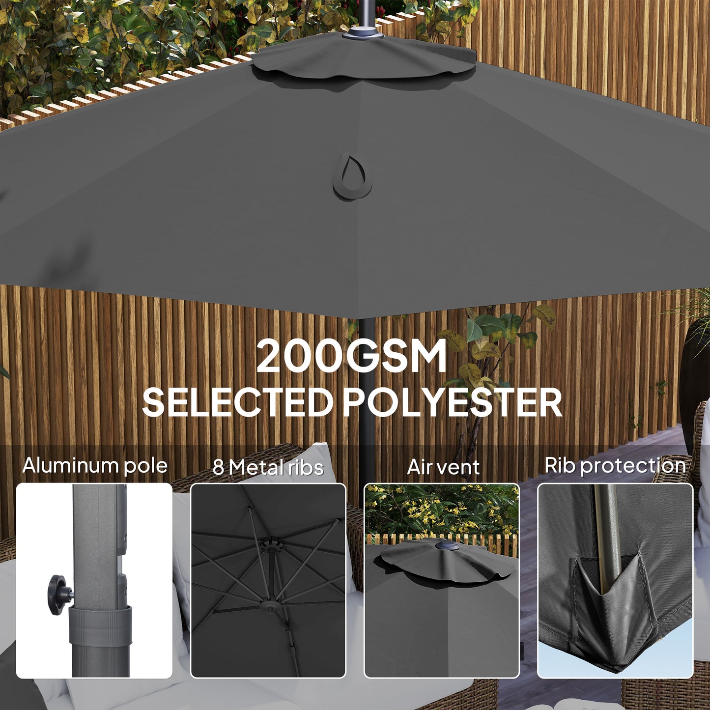 3 x 3m Overhanging Cantilever Parasol