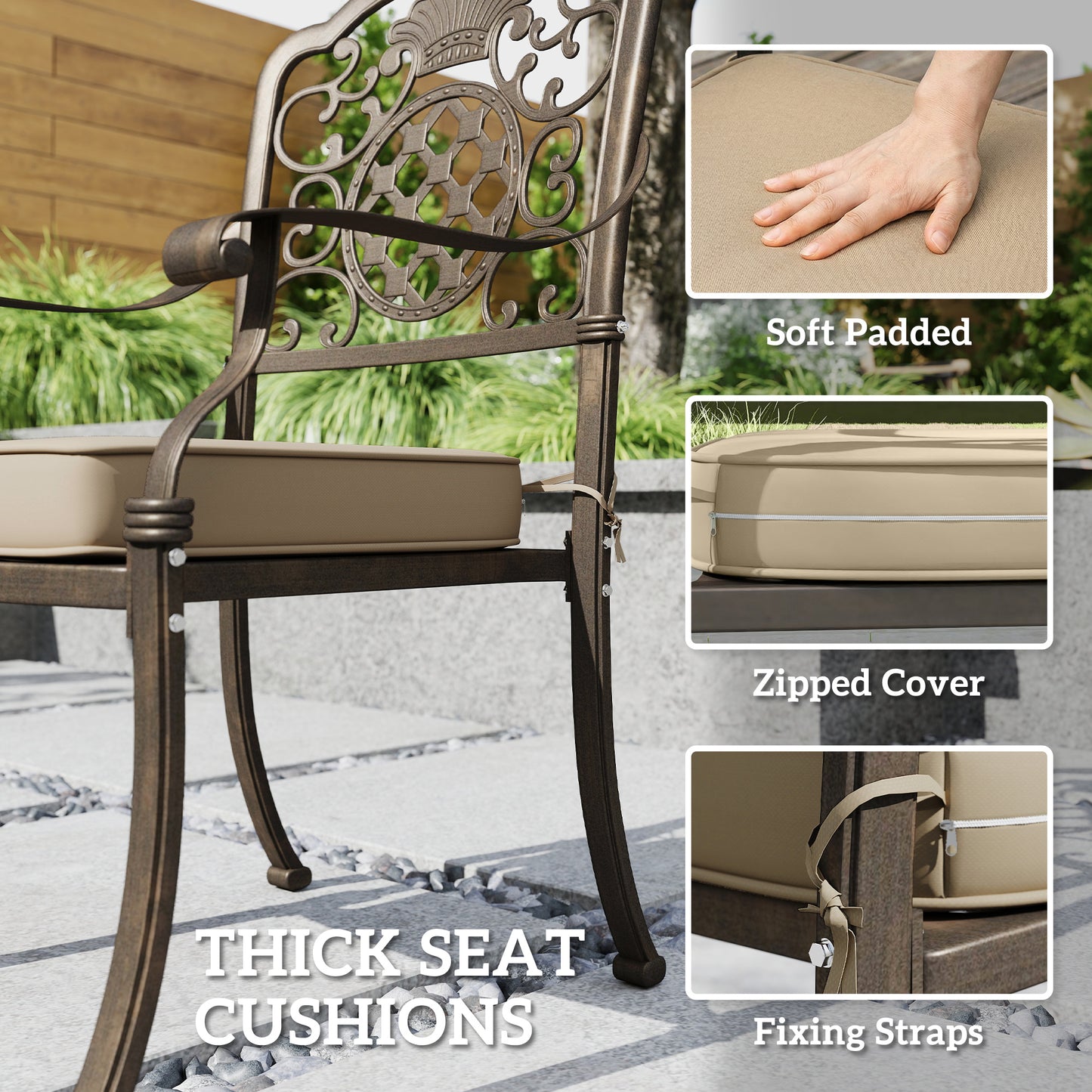 Garden Dining Set for 6, Cast Aluminium Outdoor Table and Chairs Set
