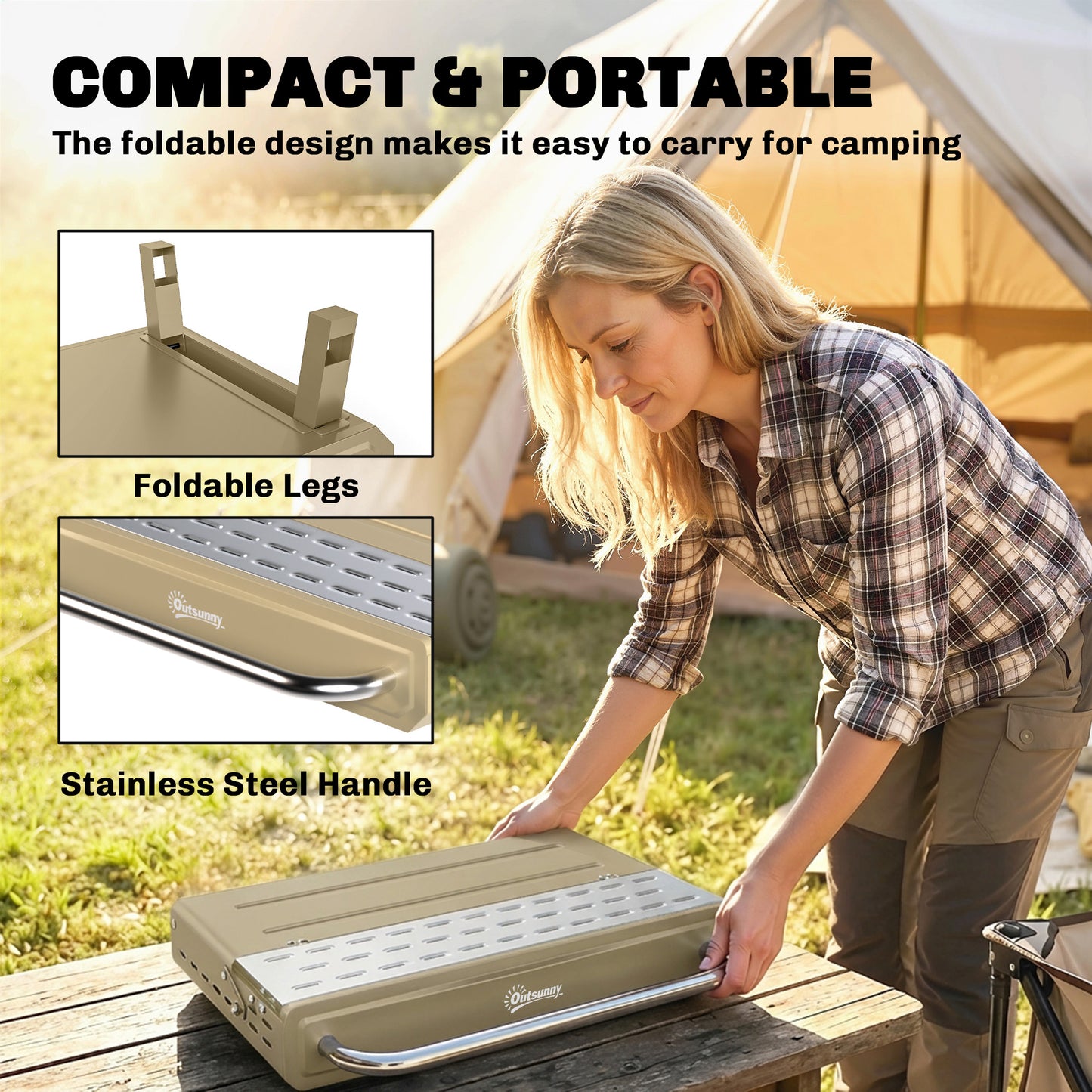 Portable BBQ Grill, Charcoal Barbecue Grill with Adjustable Grates