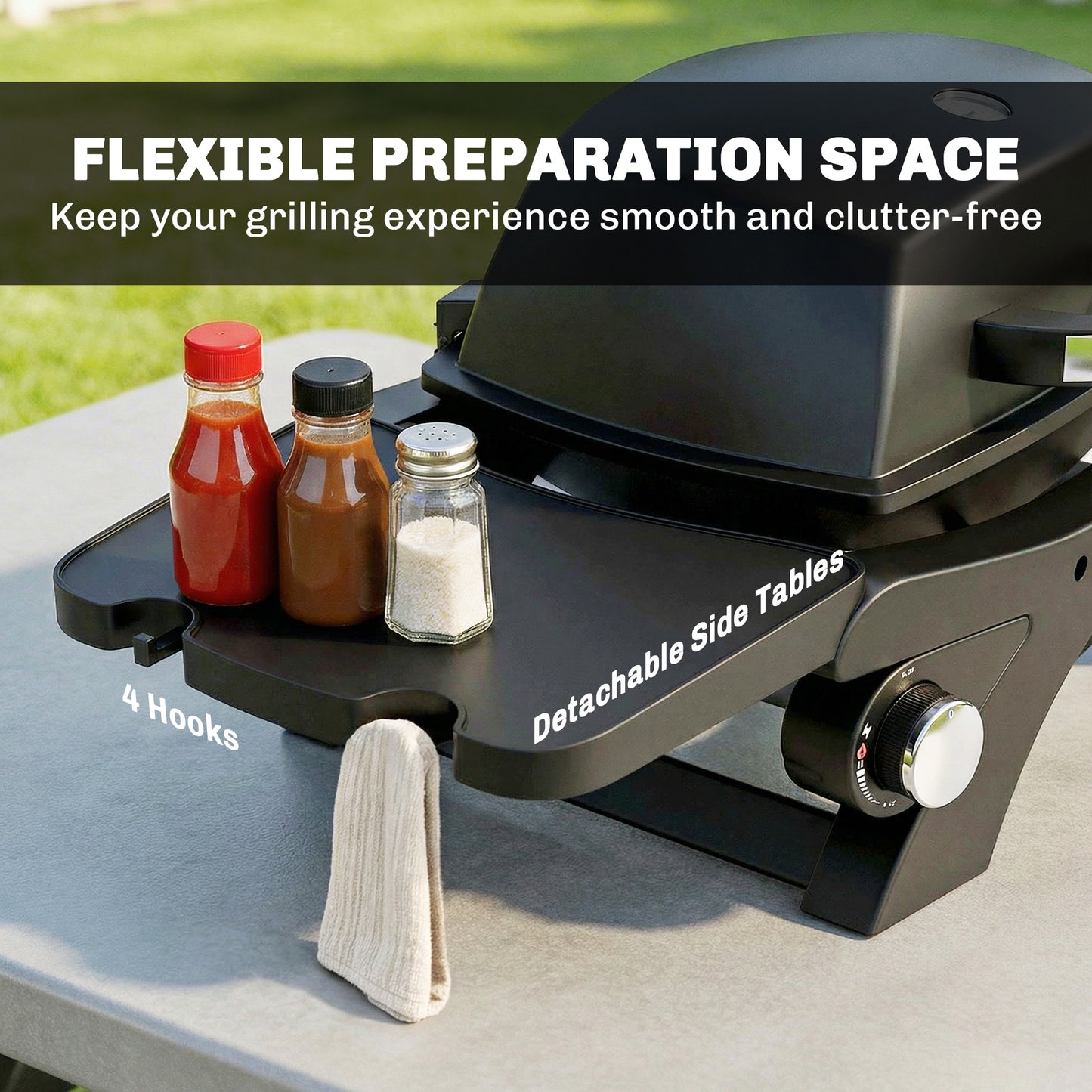 2 Burner Gas Grill with 2 Detachable Side Tables