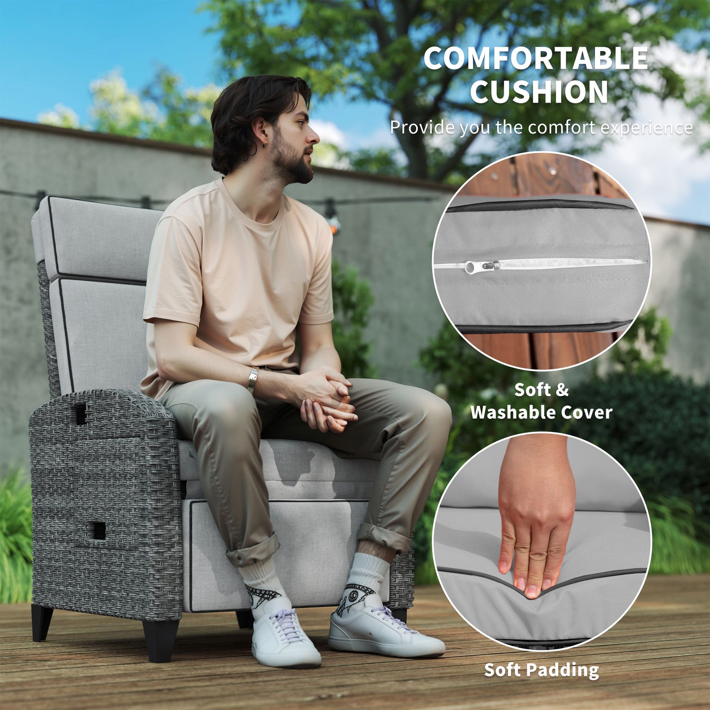 Outdoor Recliner Chair with Adjustable Backrest and Footrest (2)