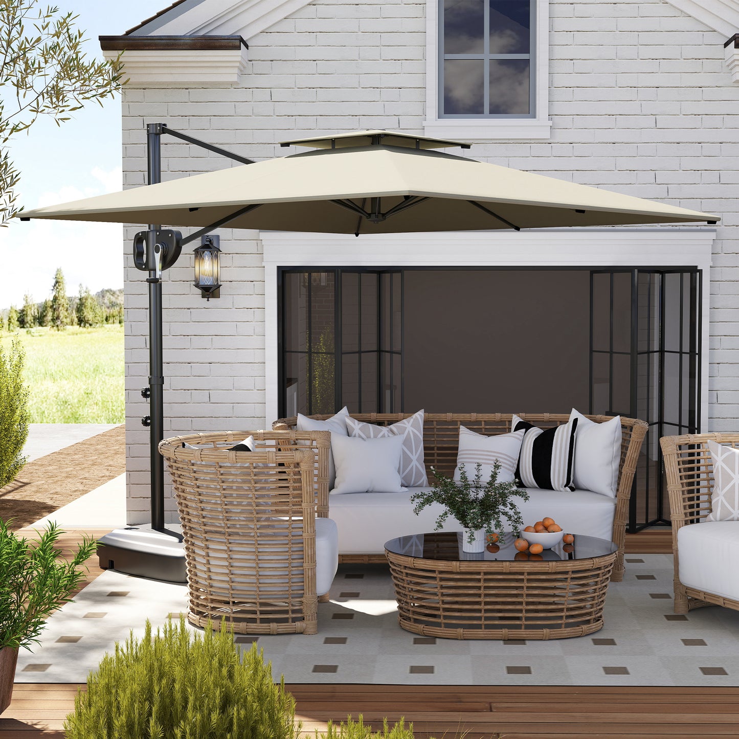 Cantilever Parasol with Weighted Base Double Top Garden Parasol