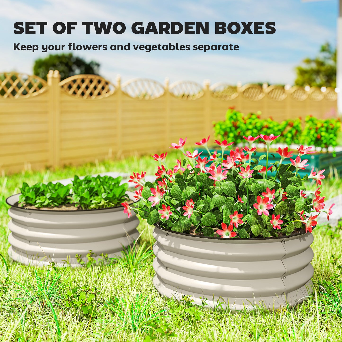 Set of 2 Raised Garden Bed, Metal Planter Box with Safety Edging