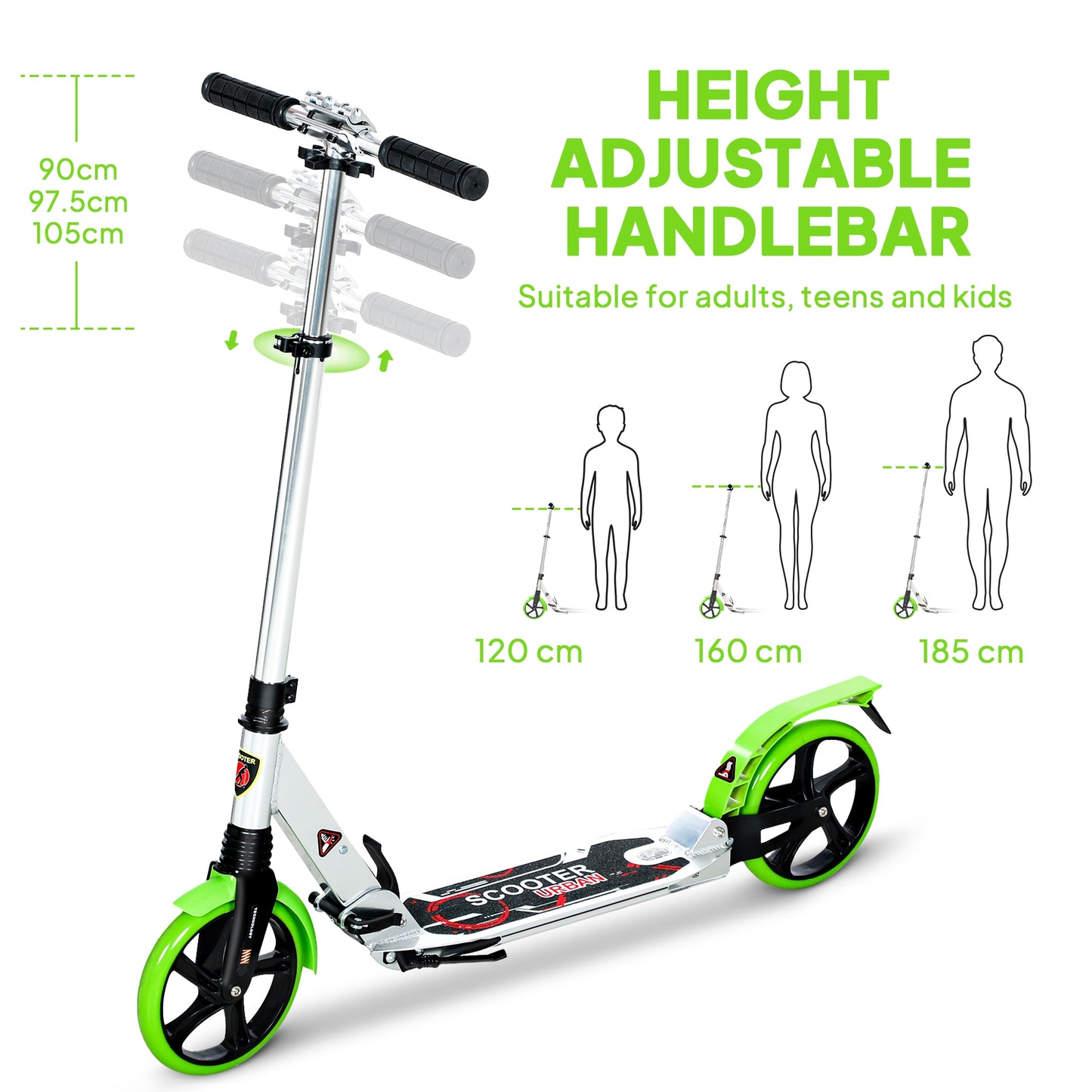Folding Kick Scooter, Adjustable Ride On Scooter