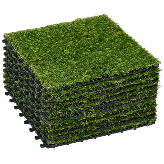 10-Piece Artificial Grass Set, Weatherproof Turf Tiles