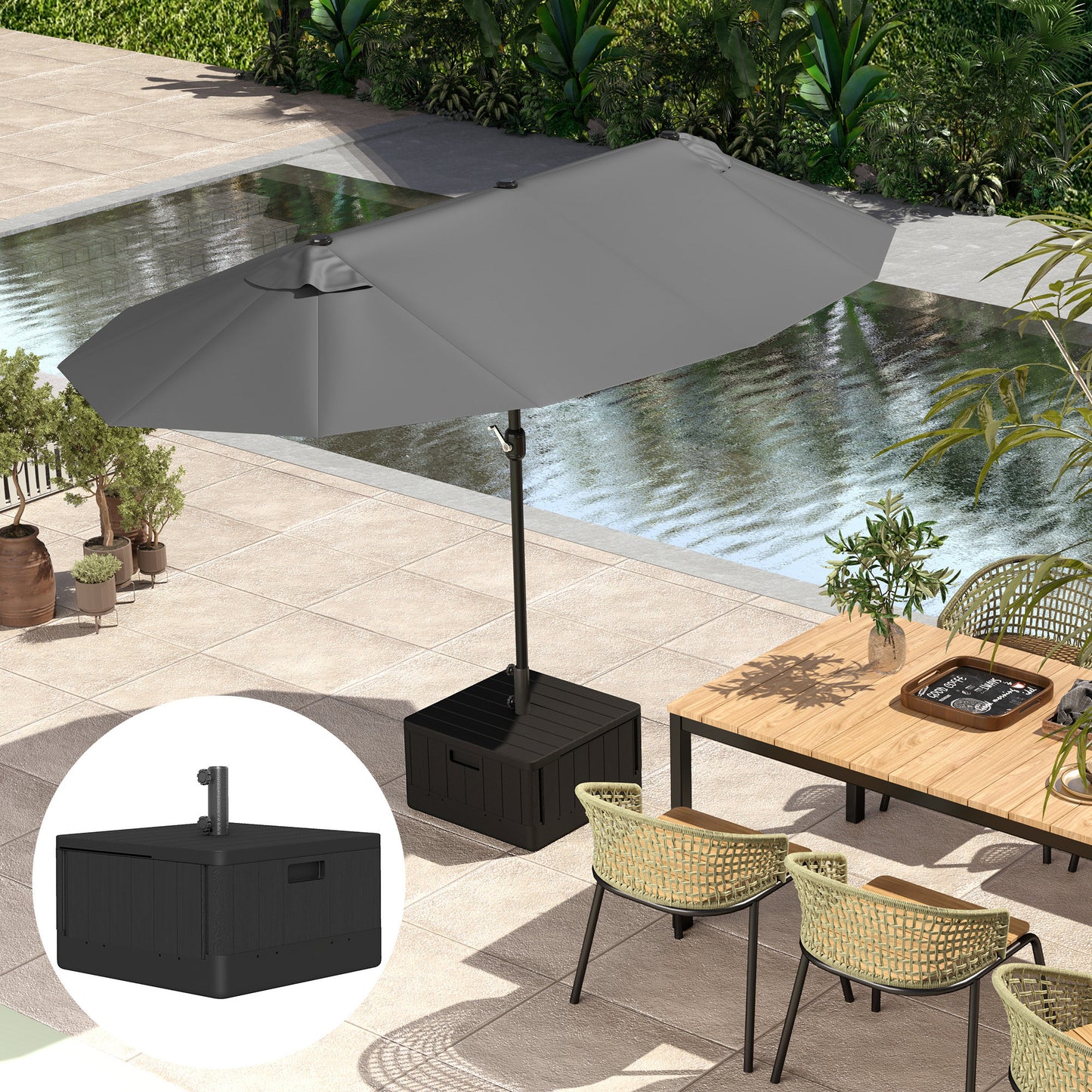 Garden Parasol Base Outdoor Umbrella Stand with Wheels Handles
