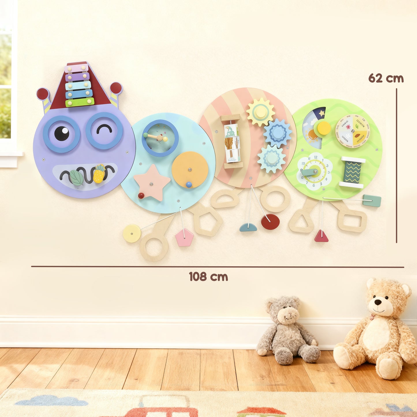 Caterpillar Busy Board with 7 Activities, for Nursery, Playroom