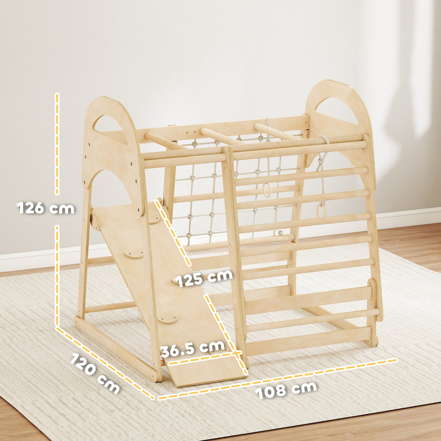 6 in 1 Kids Climbing Frame with Slide, Monkey Bars, Gymnastics Rings