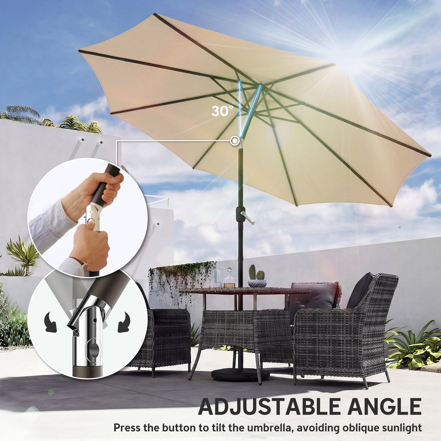 2.7 m Garden Parasol Umbrella with Cross Base and Sandbag