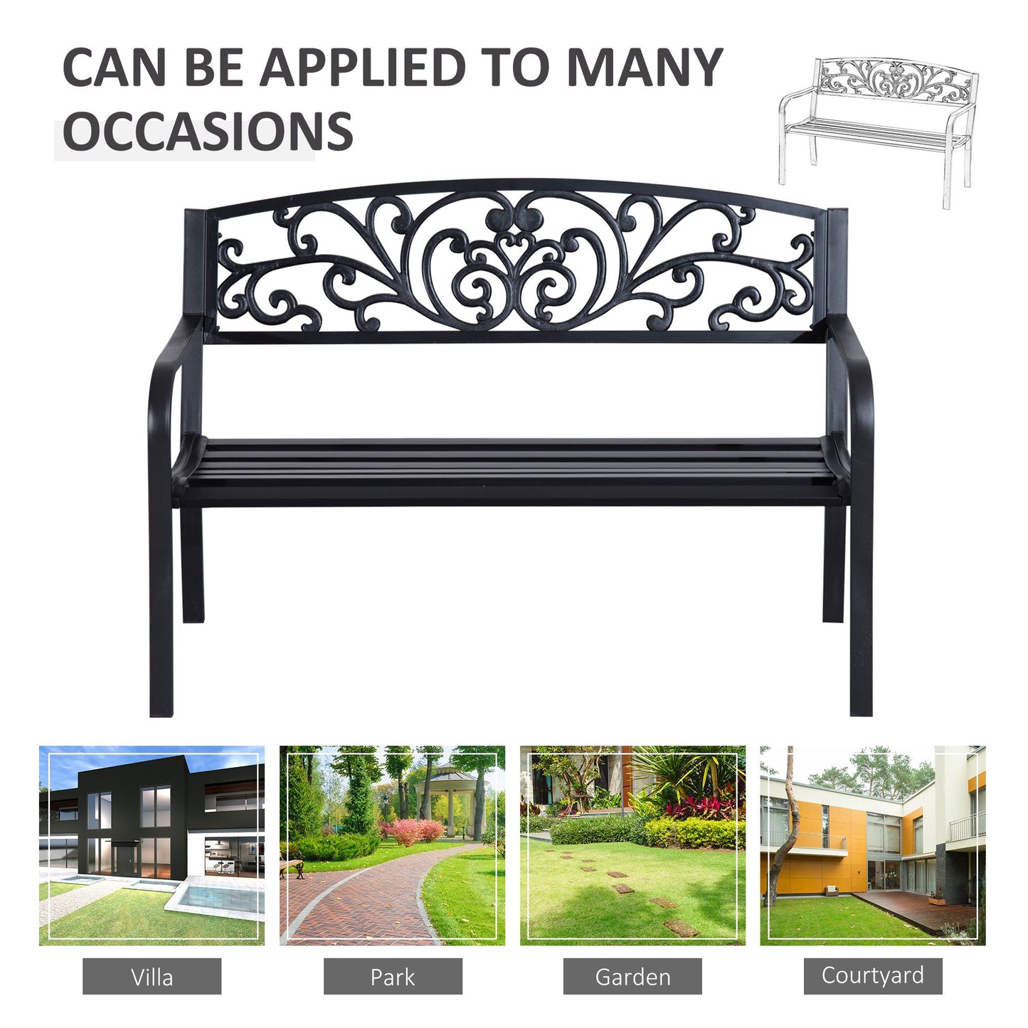 2-Seater Garden Bench, Steel