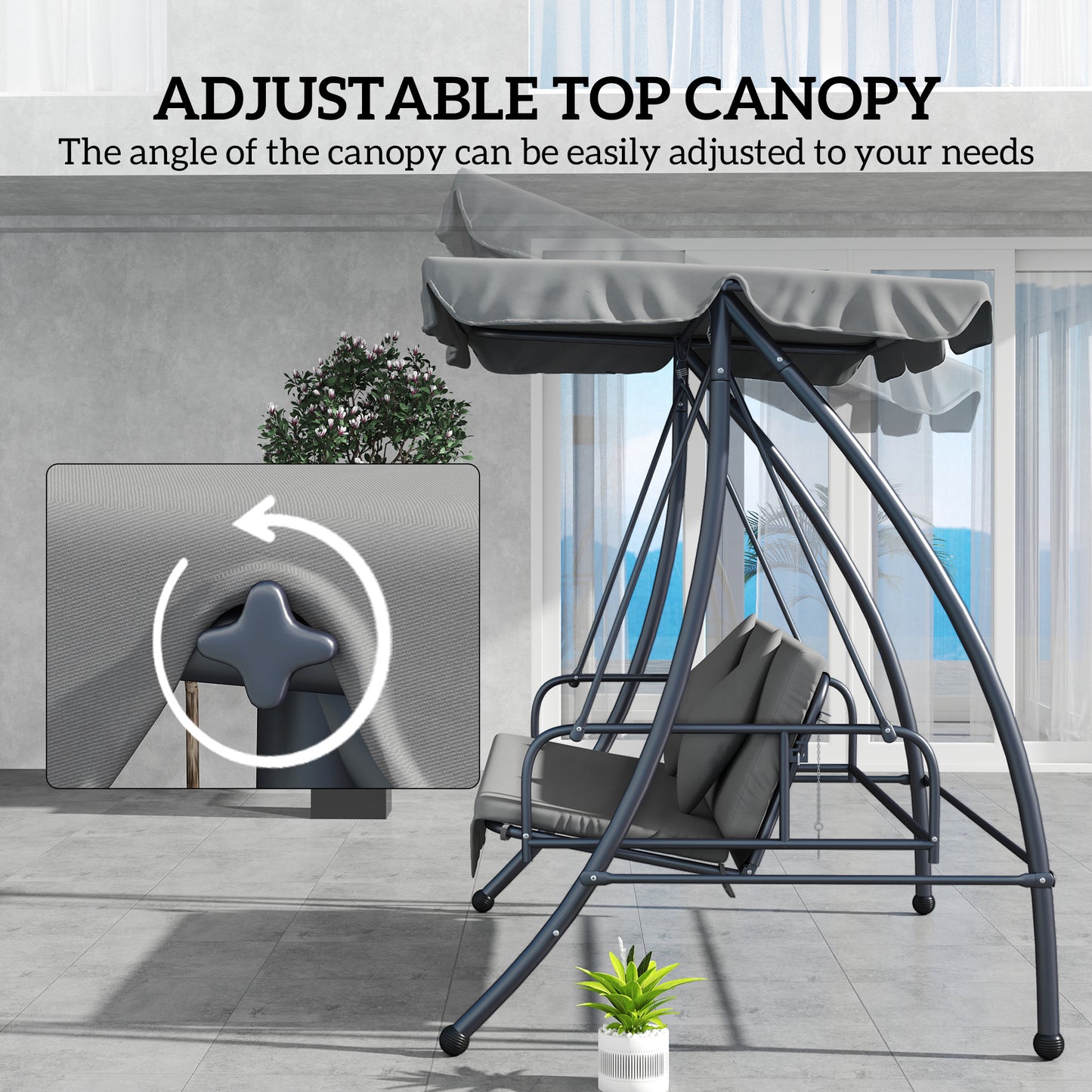 Outdoor 2-in-1 Swing Chair Lounger 3 Seater Garden Swing Seat Bed