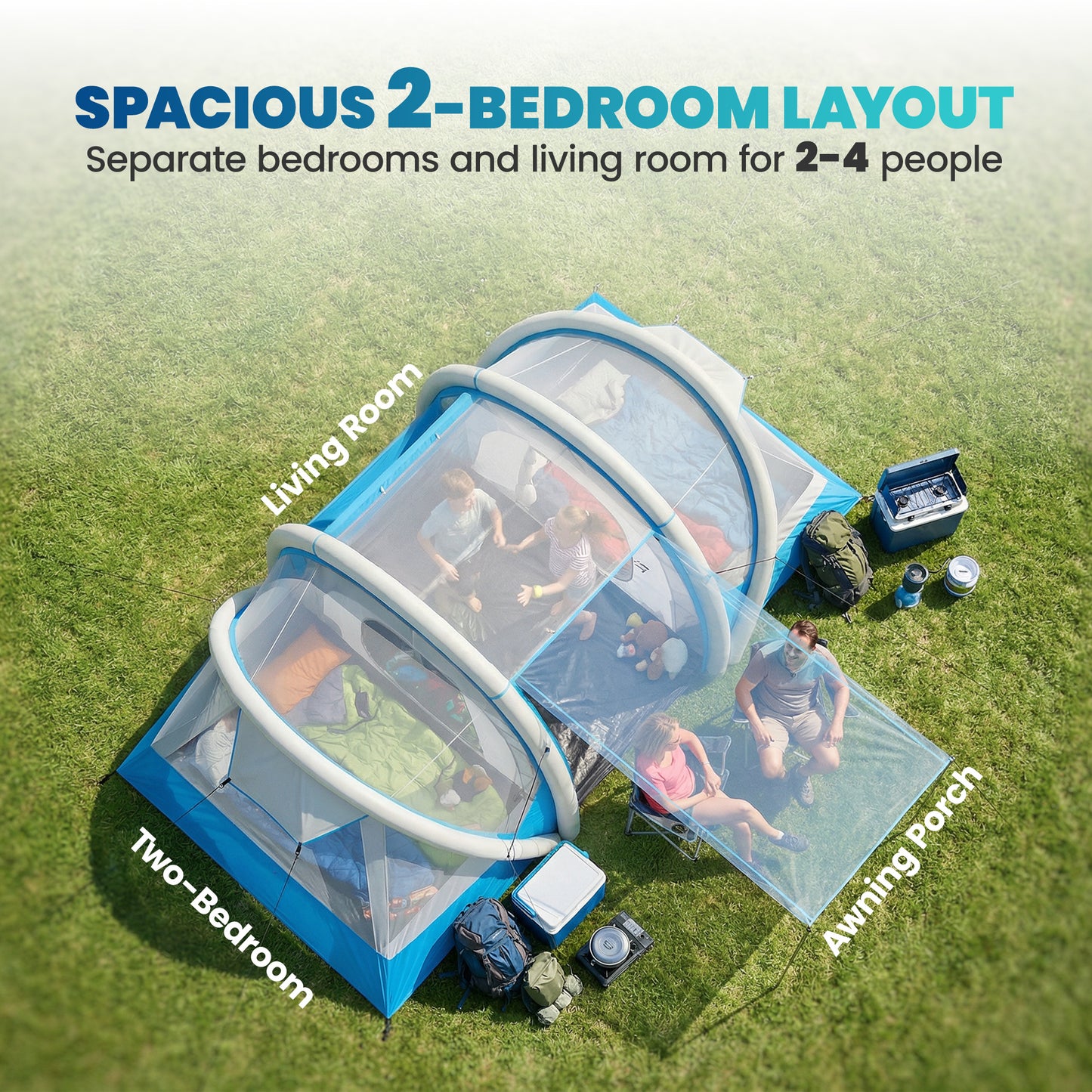 Inflatable Tent 2 Bedroom 3000mm Waterproof Windproof Air Tent