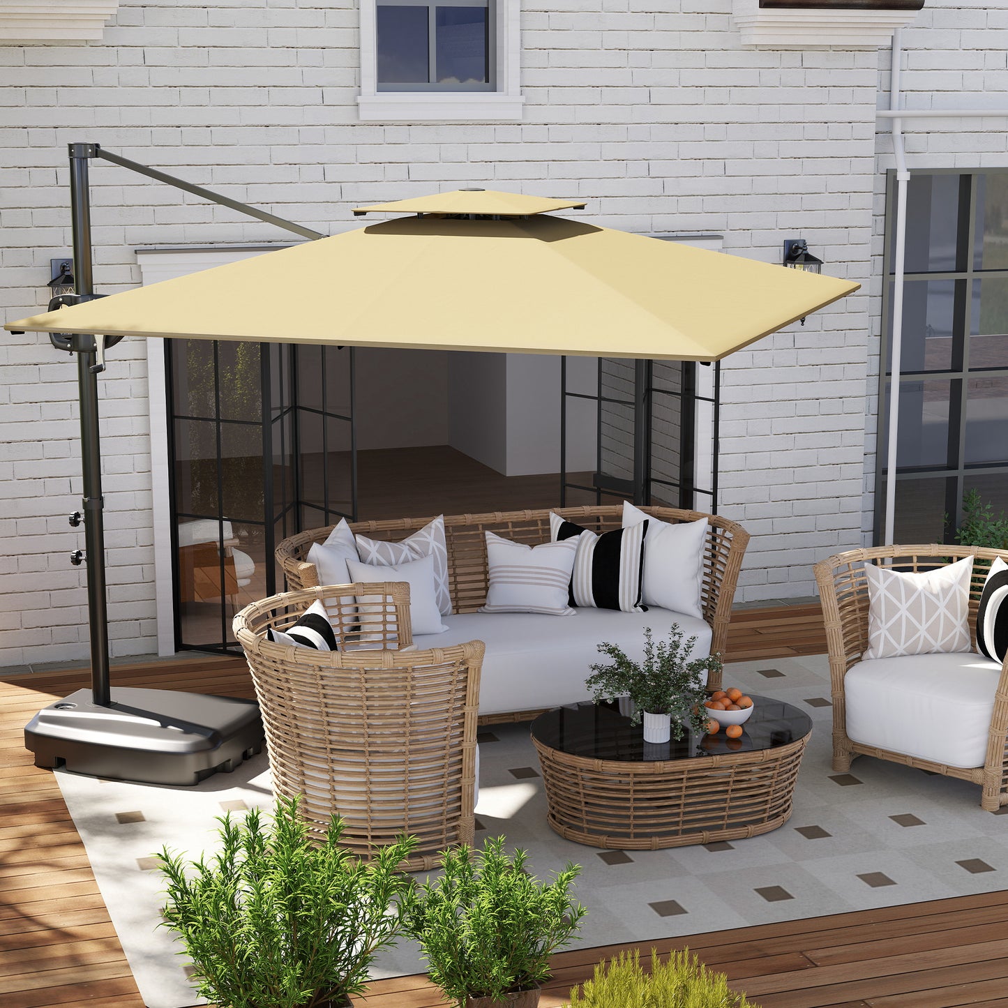 Cantilever Parasol with Weighted Base Double Top Garden Parasol
