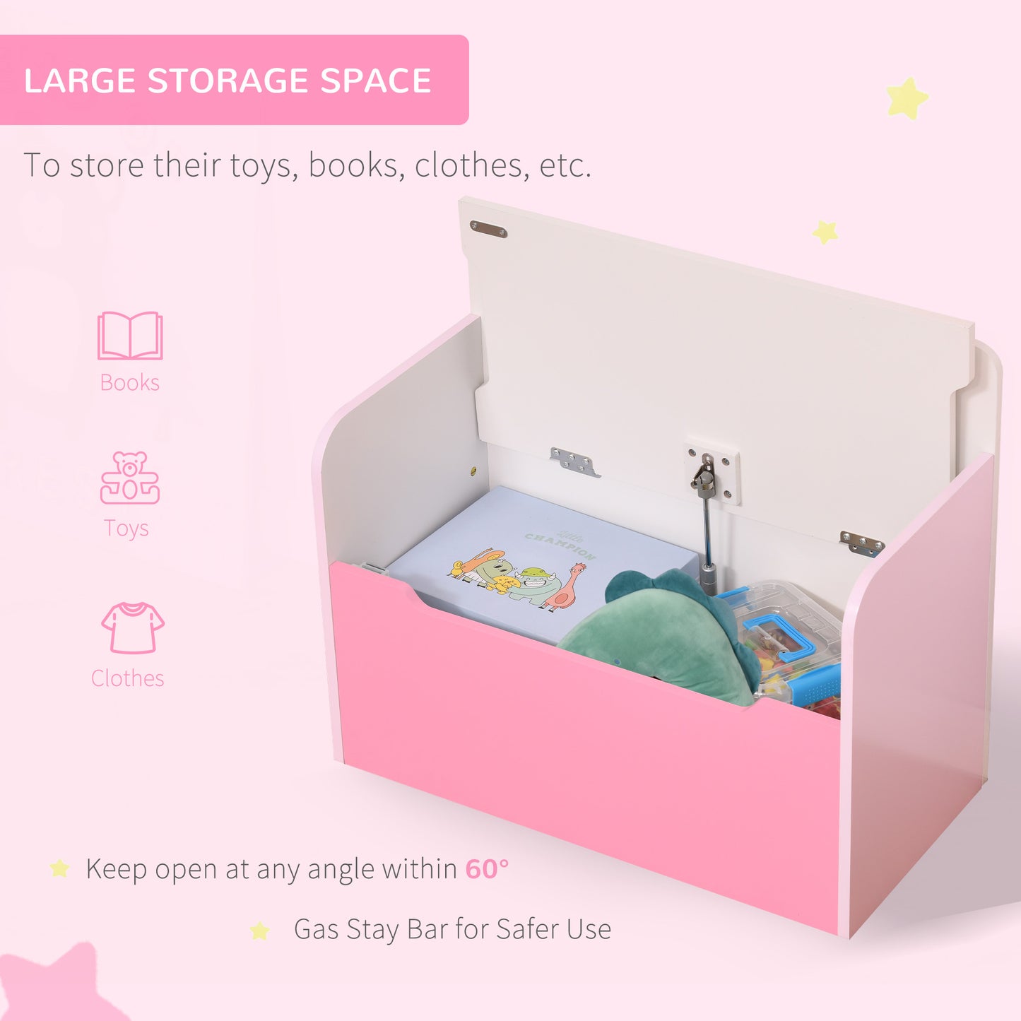 Kids Wooden Toy Box Children Storage Chest Bench Organiser Safety