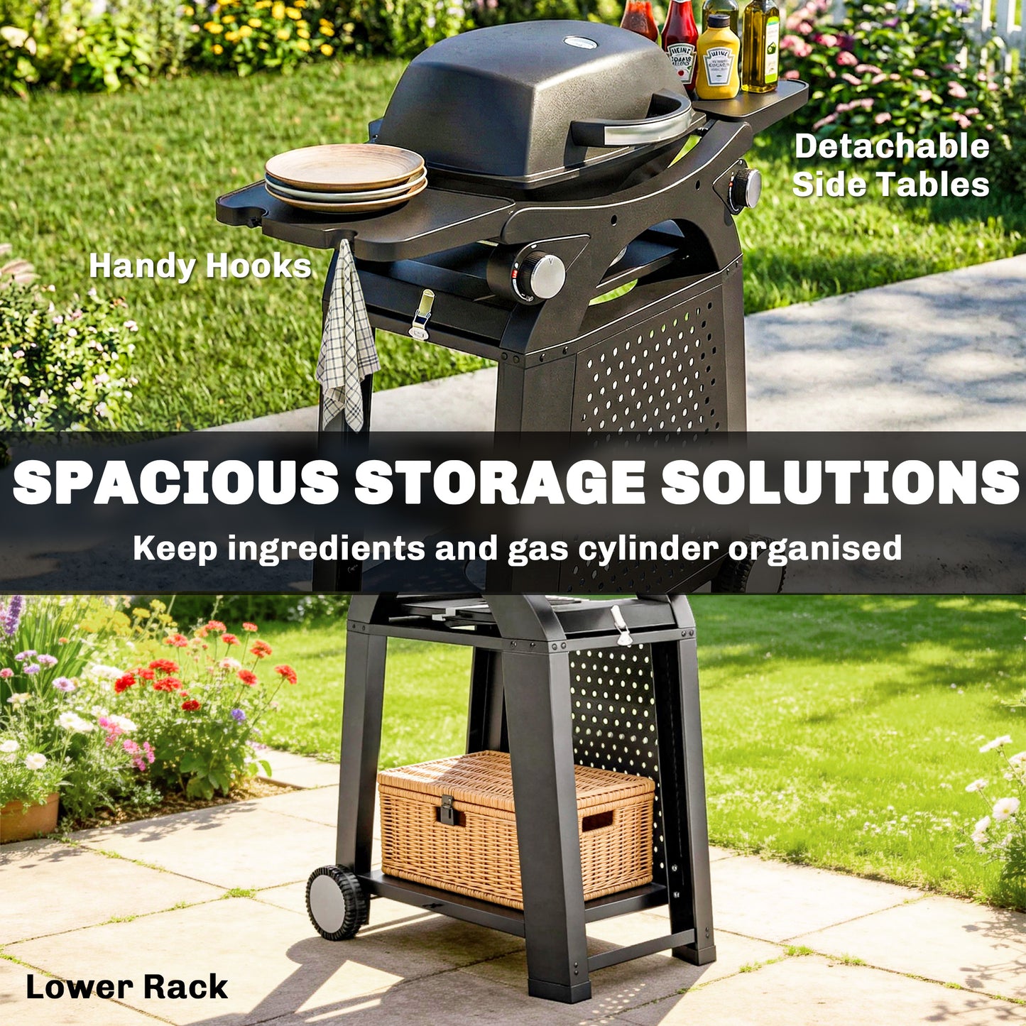 2 Burner Gas Grill with 2 Side Tables