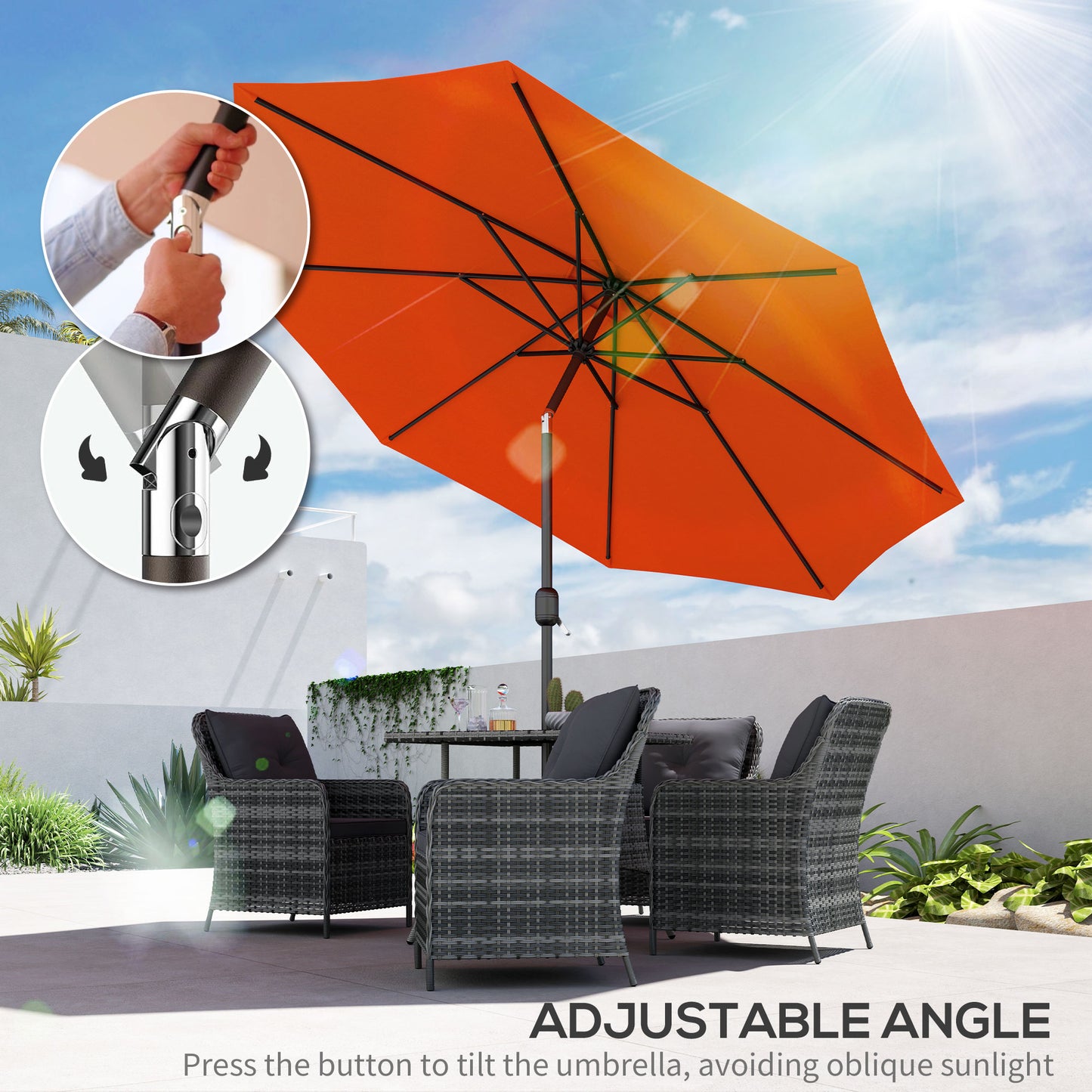 3 m Garden Parasol Umbrellas, Outdoor Sun Shade with 8 Ribs