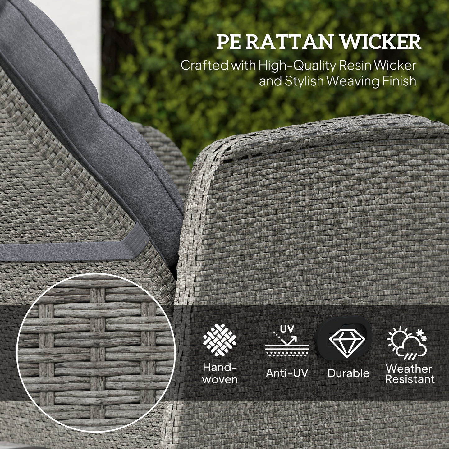 2 Seater Patio Rattan Wicker No Installation Chaise Lounge Sofa Set