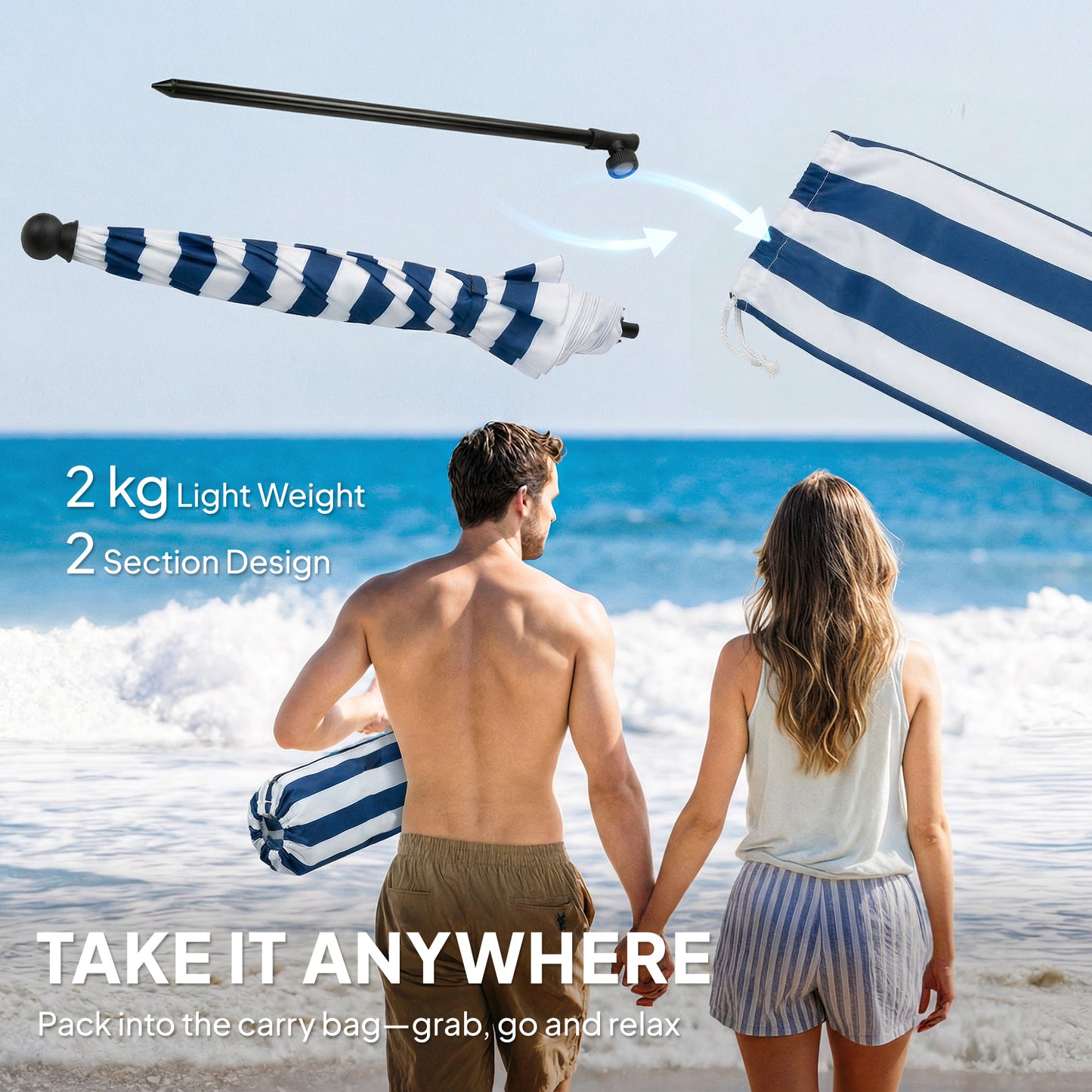1.8 m Beach Umbrella Parasol with Sand Anchor (3)