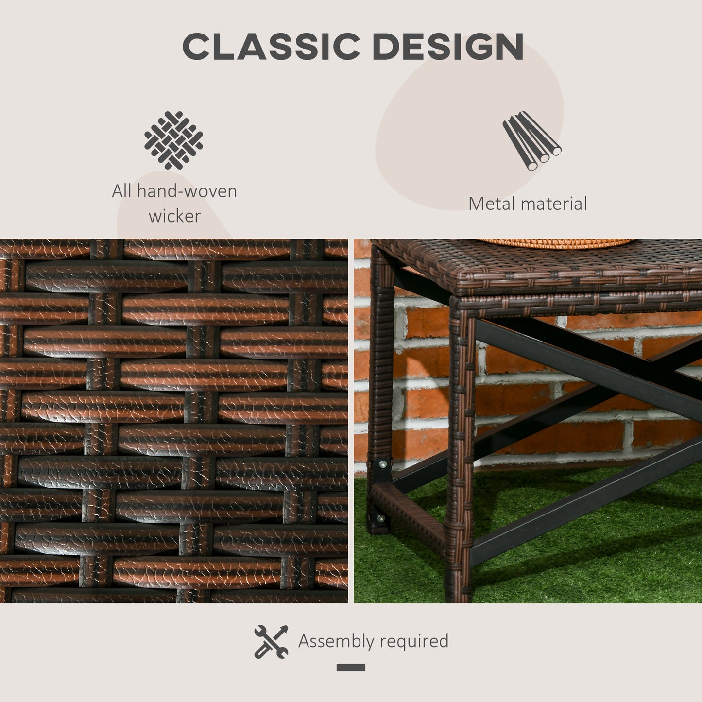 PE Rattan Garden Side Table, Outdoor Coffee Table with X-Shape Frame