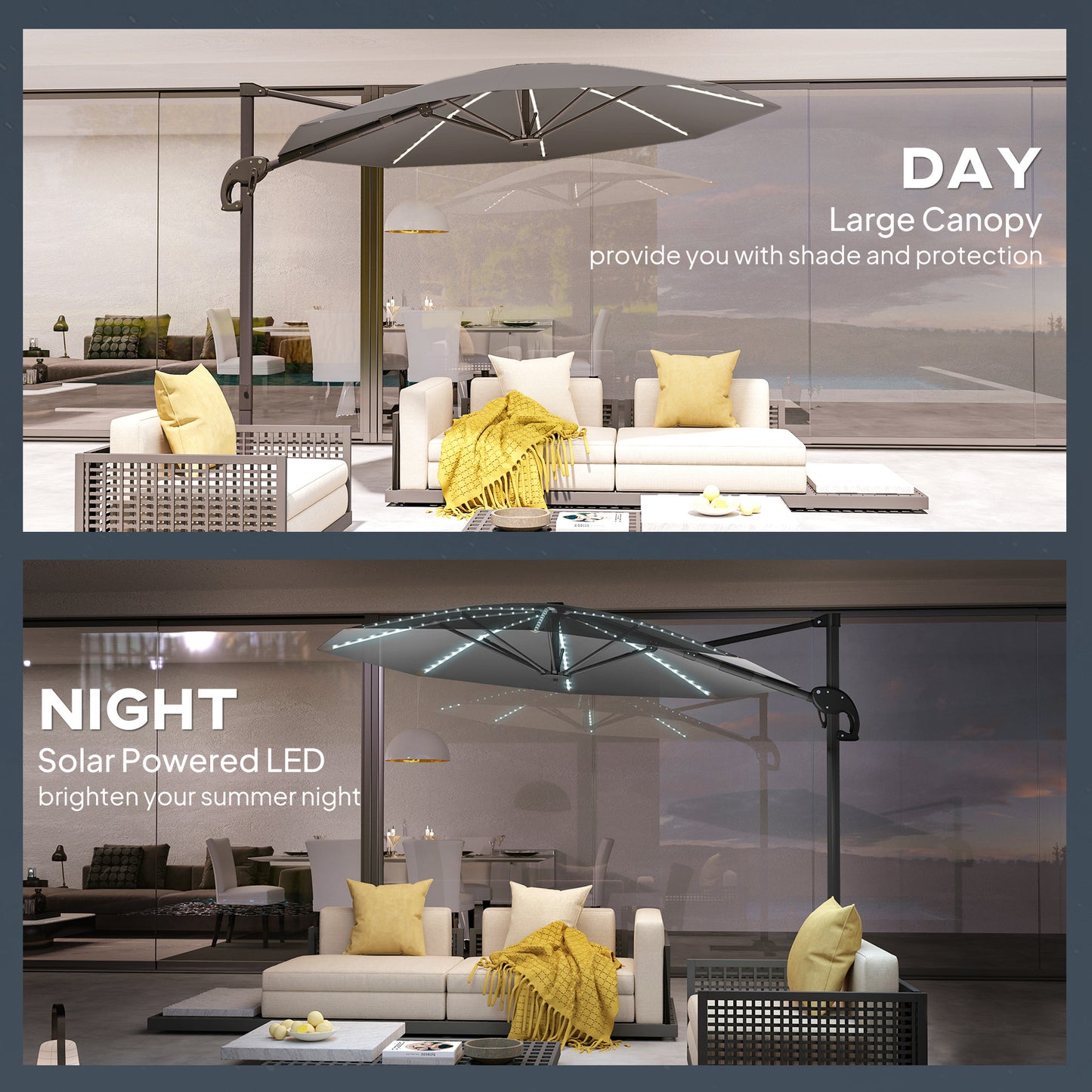 3(m) Cantilever Garden Parasol with Solar Powered Lights