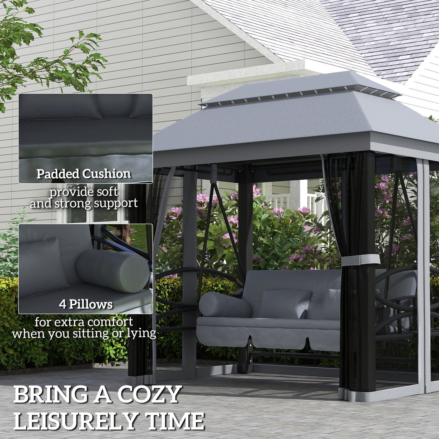 3 Seater Swing Chair Hammock Gazebo Lounger Cushioned Seat Waterproof