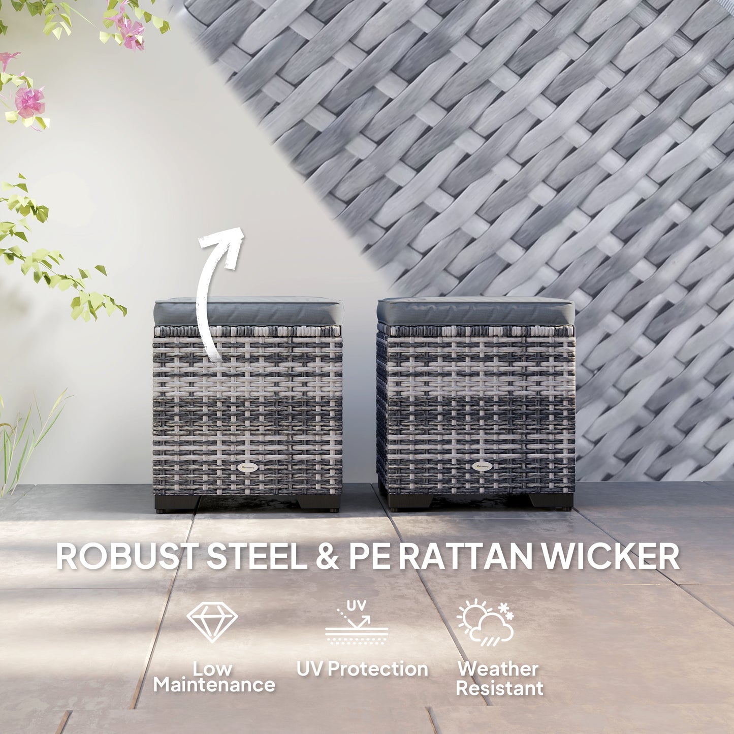 Set of 2 Rattan Storage Ottoman