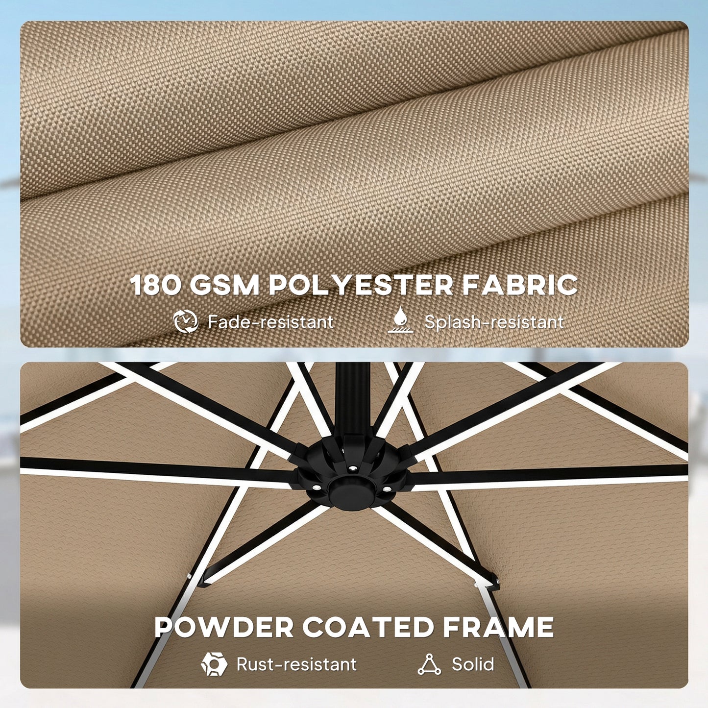 3 m Garden Cantilever Parasol with LED Solar Light
