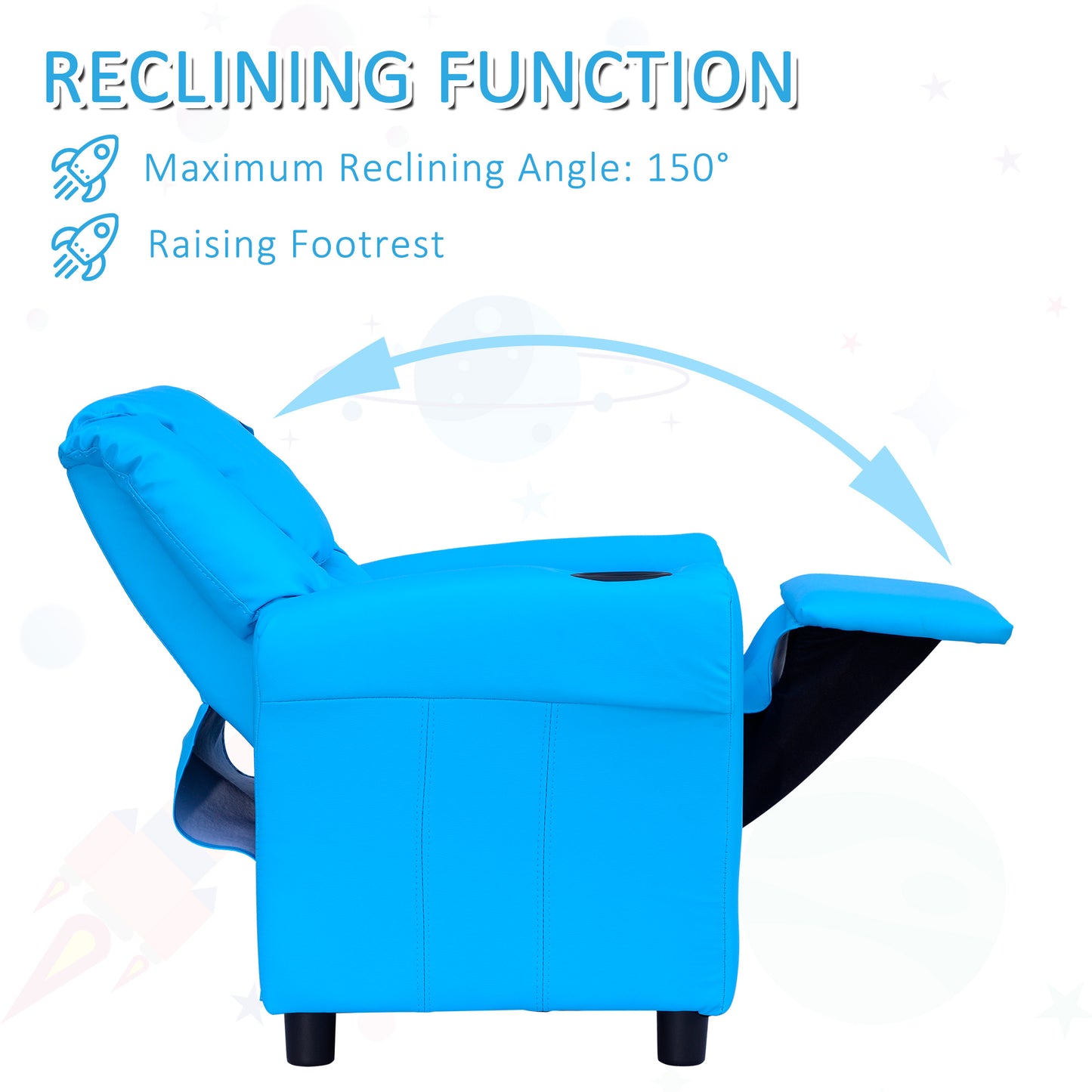 Kids Recliner Chair, PU Leather with Adjustable Backrest, Footrest