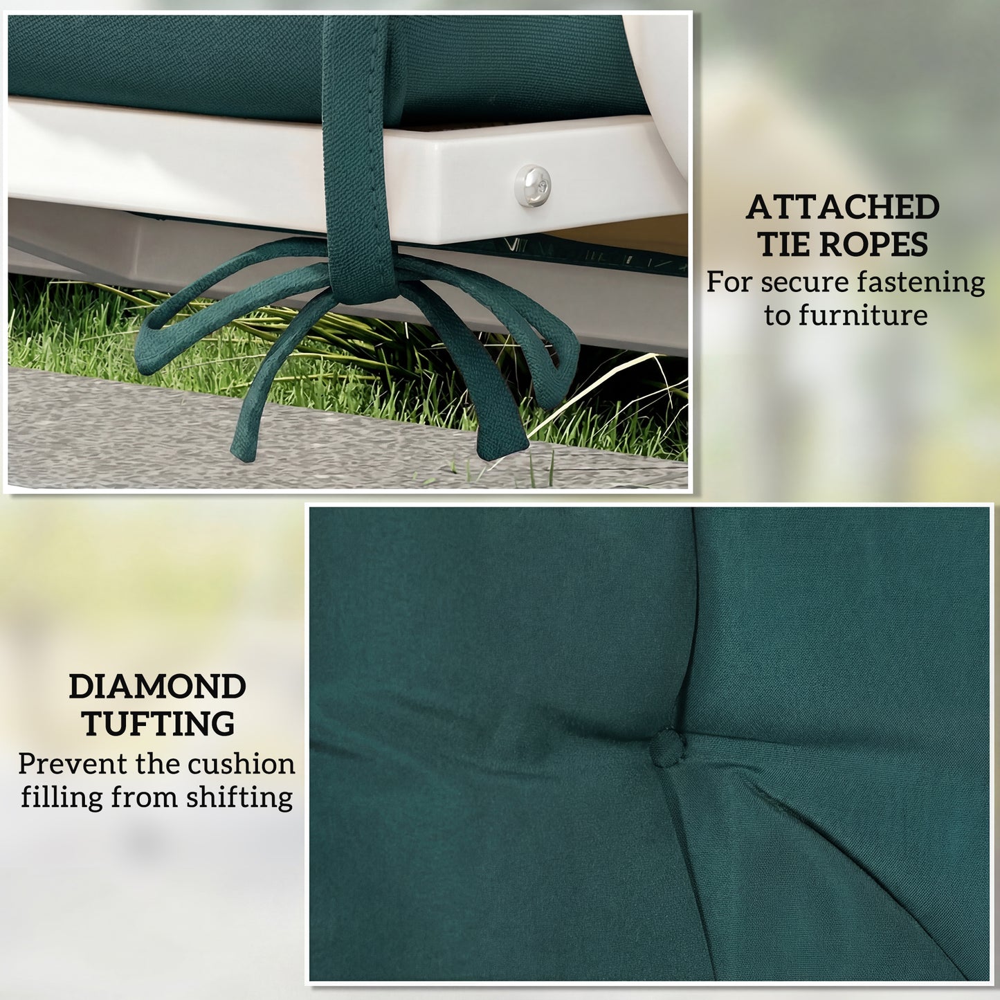 2 Seater Bench Pad, Garden Chair Cushion with Back and Ties