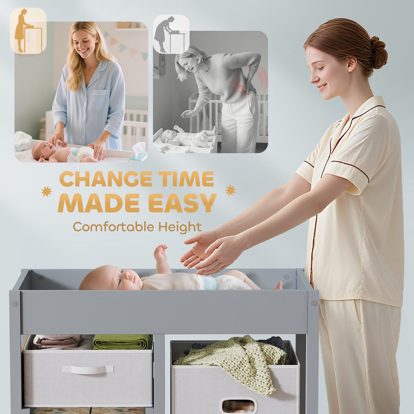 Baby Changing Unit with 4 Storage Drawers, Mat for Bedroom Nursery