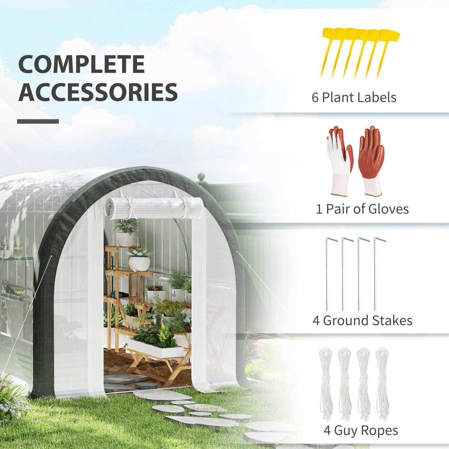 3 x 2(m) Walk-In Tunnel Greenhouse, with Accessories