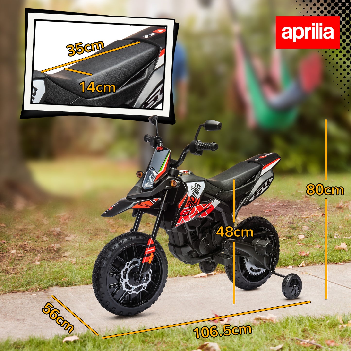12V Aprilia Licensed Kids Motorbike with Training Wheels (1)